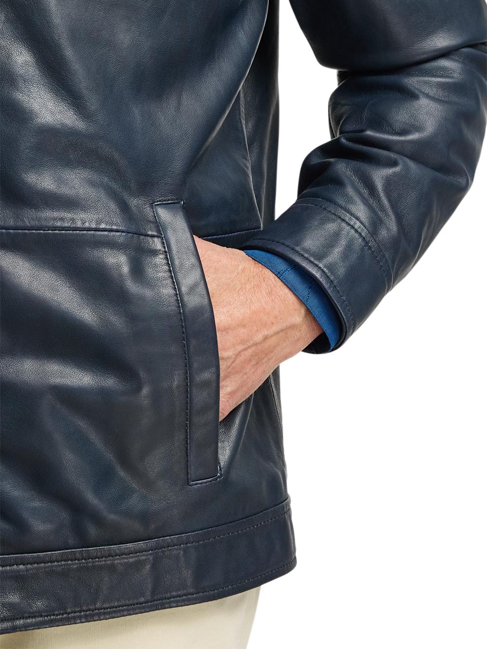 Leather Bomber Jacket - Navy Product Image