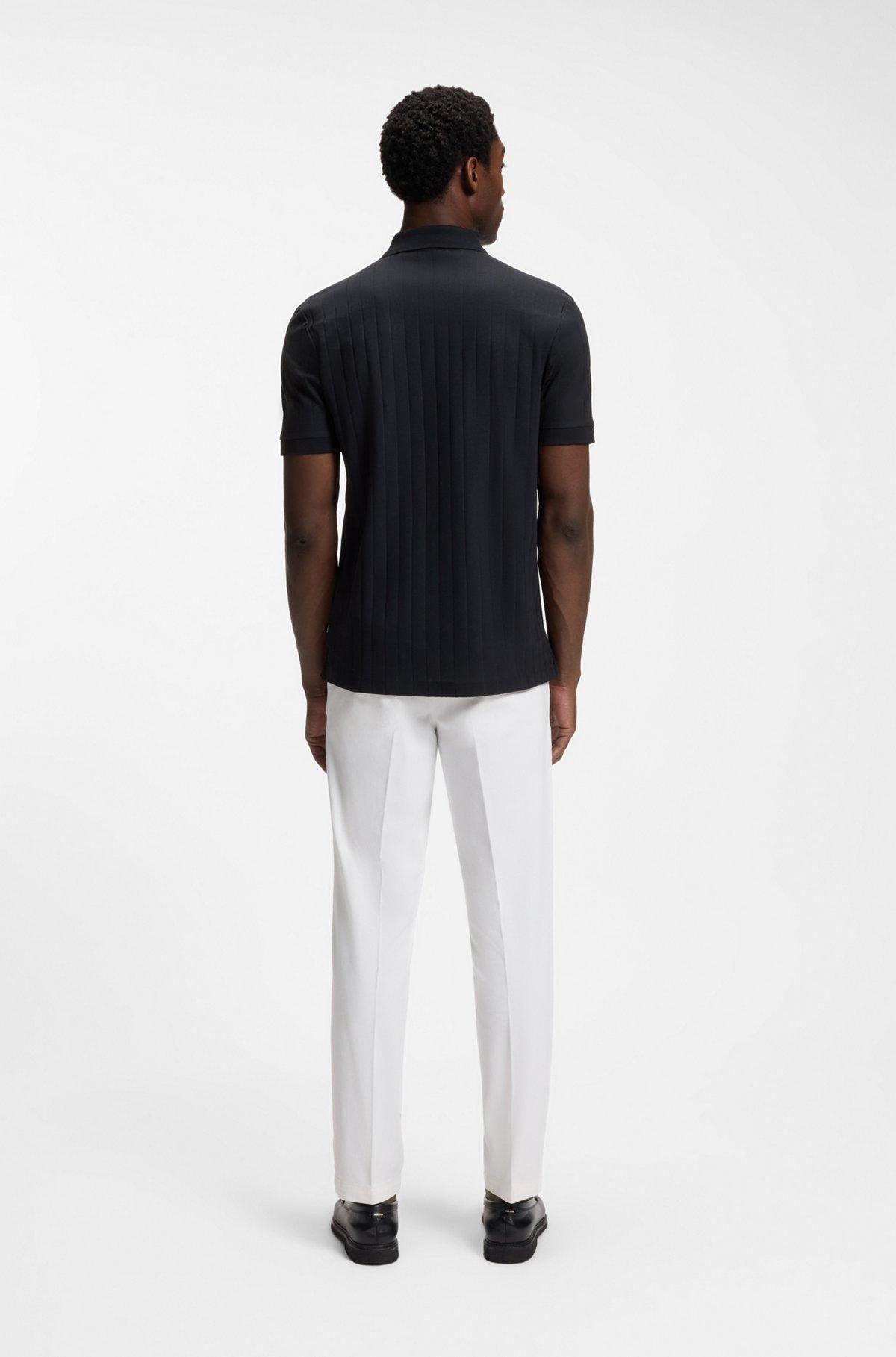 Stripe-collar polo shirt in cotton jacquard Product Image