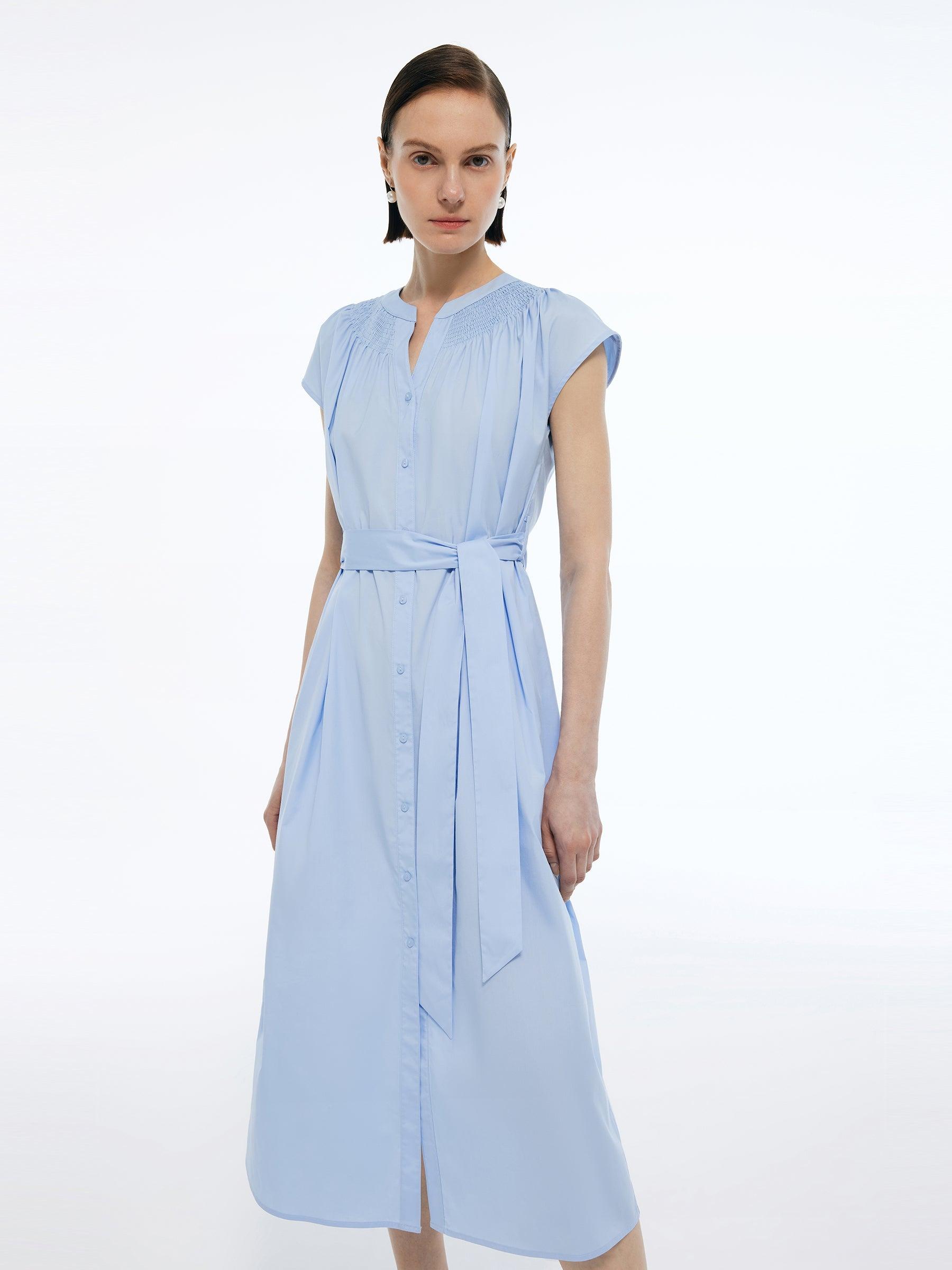 Cap Sleeve Women Tie Belt Midi Dress Product Image