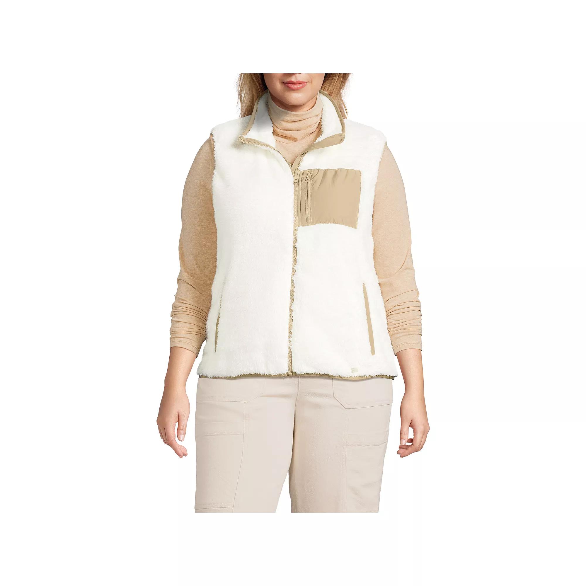 Plus Size Lands' End Cozy Sherpa Fleece Vest, Women's, Size: 1XL, Ivory Desert Product Image