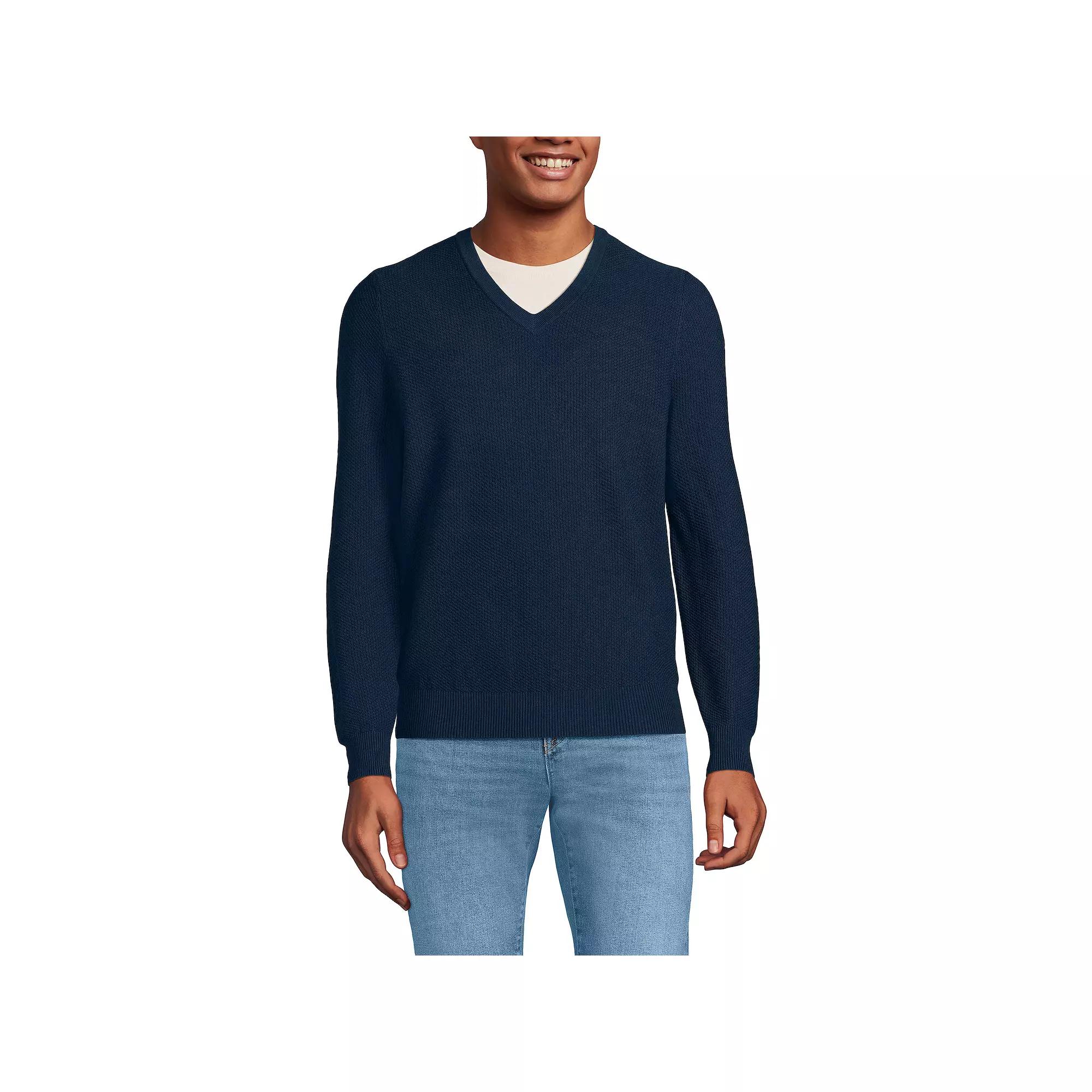 Men's Lands' End Washable Merino Wool V-Neck Sweater,  Product Image