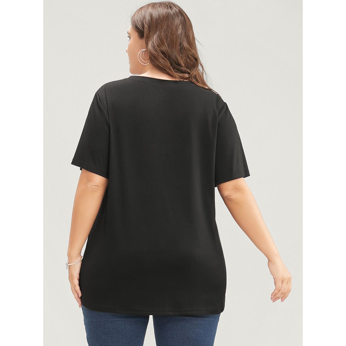 Plus Size Moon And Star Round Neck T-shirt DimGray Women Casual Printed Star and moon Dailywear T-shirts BloomChic 14-16/1X Product Image