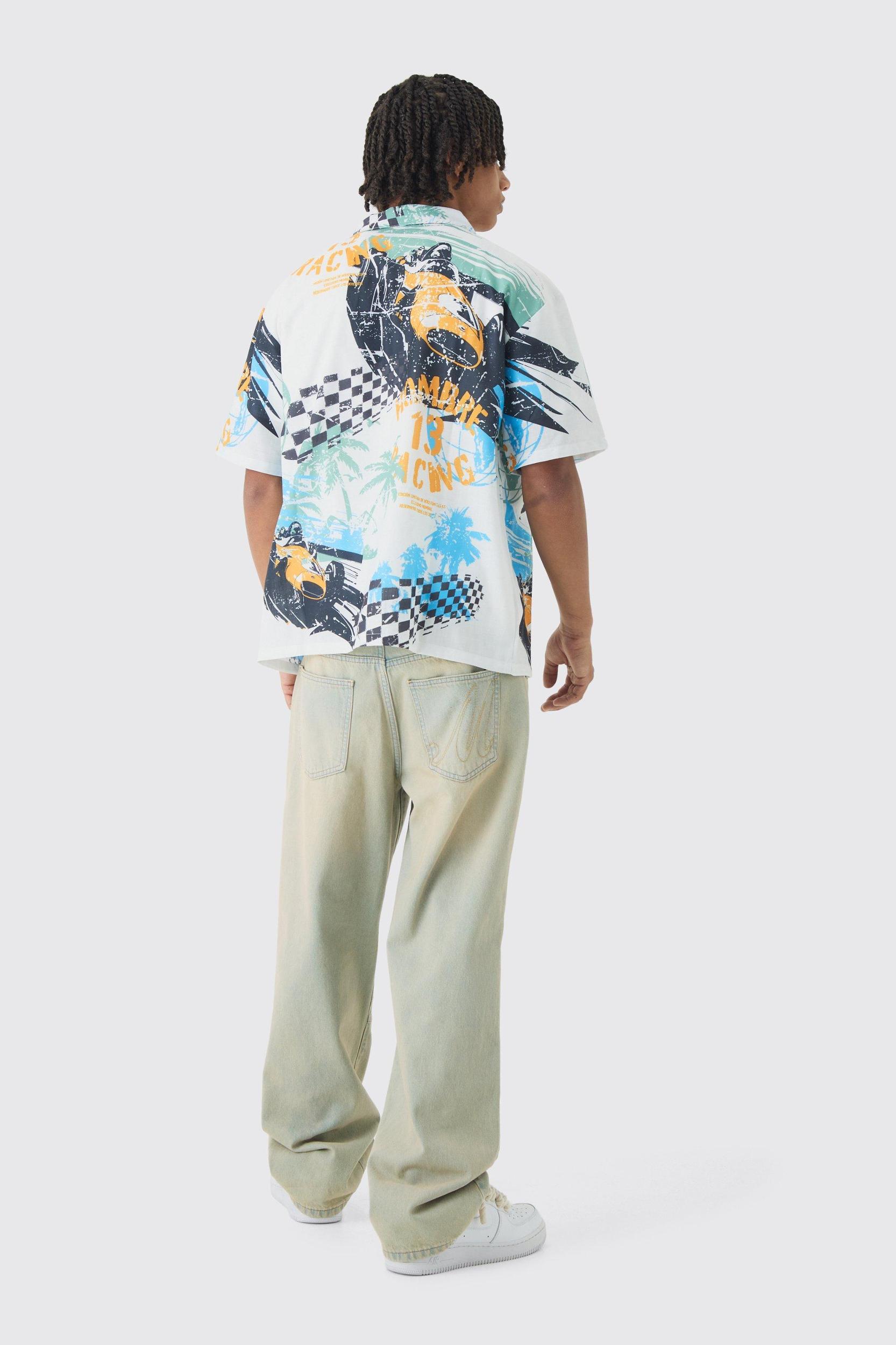 Oversized Slub Moto Shirt | boohooMAN USA Product Image