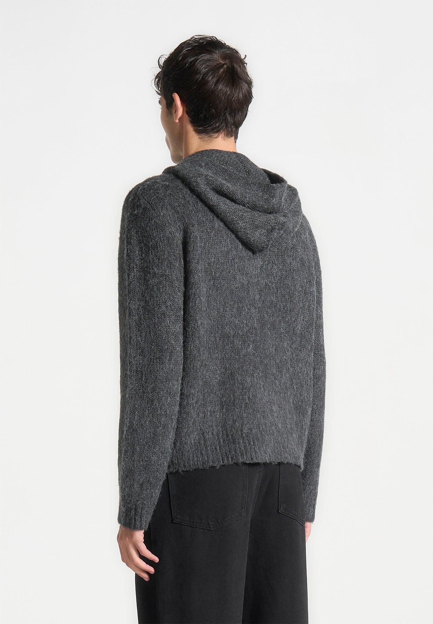 Mohair-Blend Zip Through Hoodie - Charcoal Grey Male Product Image