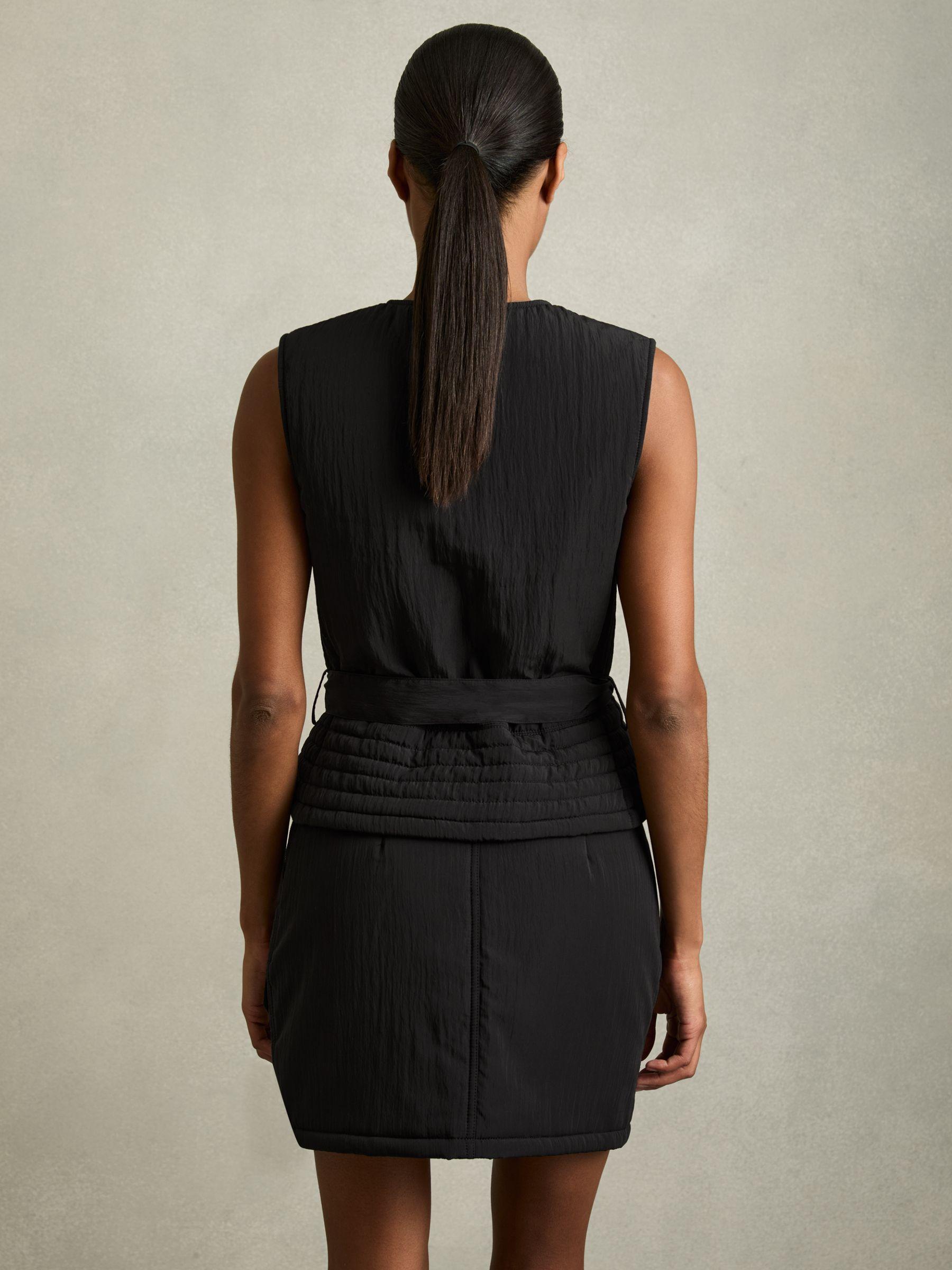 Quilted Zip-Through Belted Vest in Black Product Image