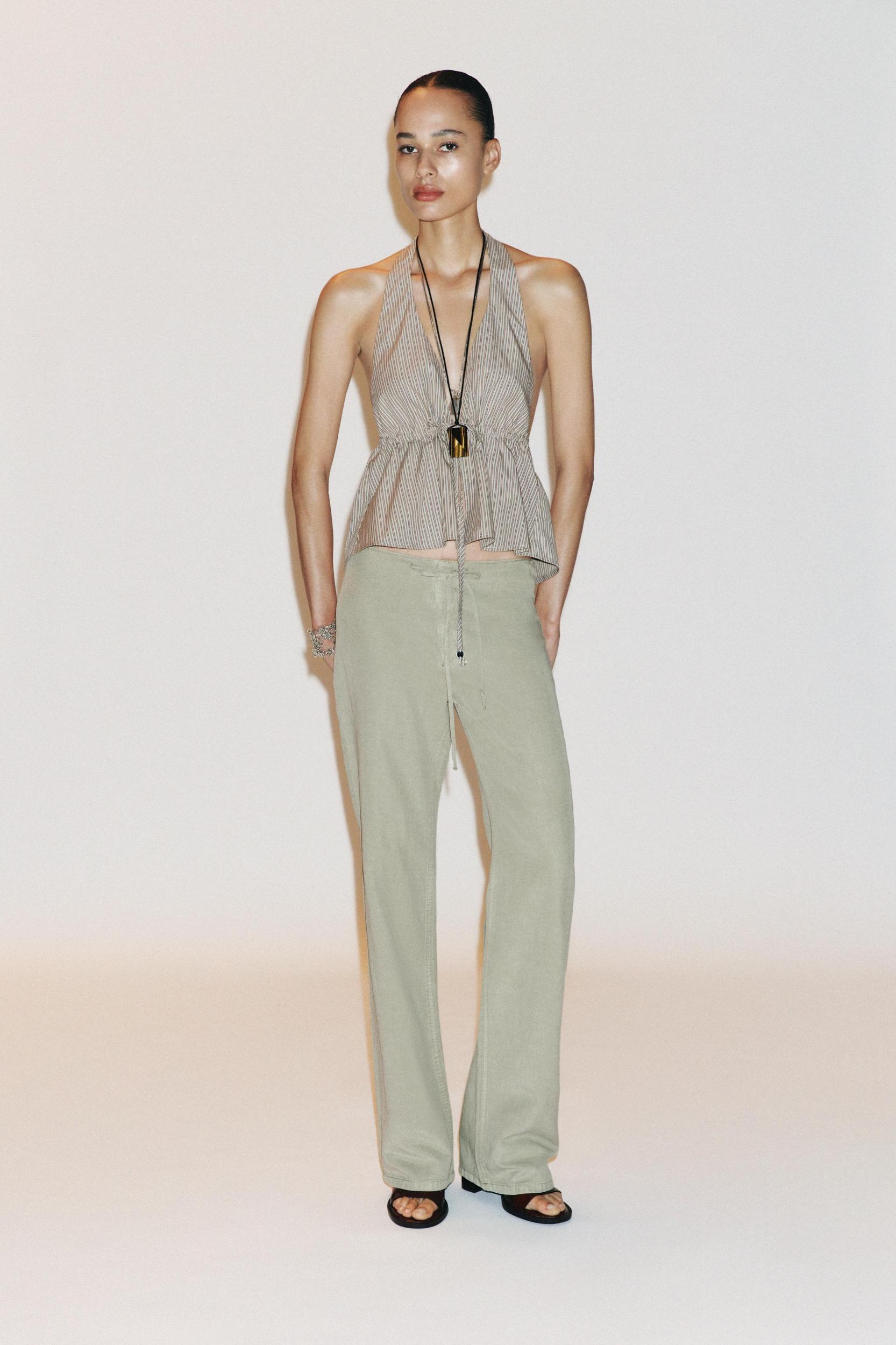 STRIPED POPLIN HALTER TOP Product Image