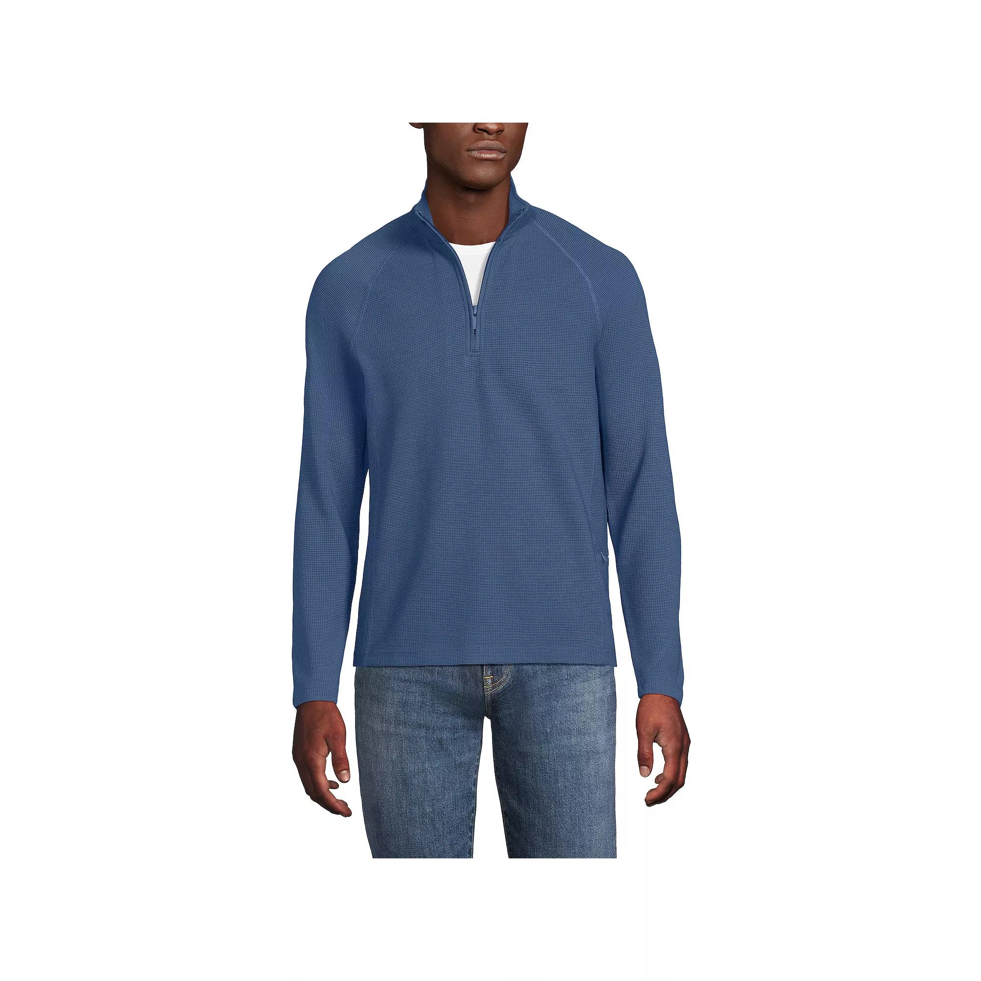 Men's Lands' End Long Sleeve Hybrid Textured Quater Zip Pullover,  Product Image