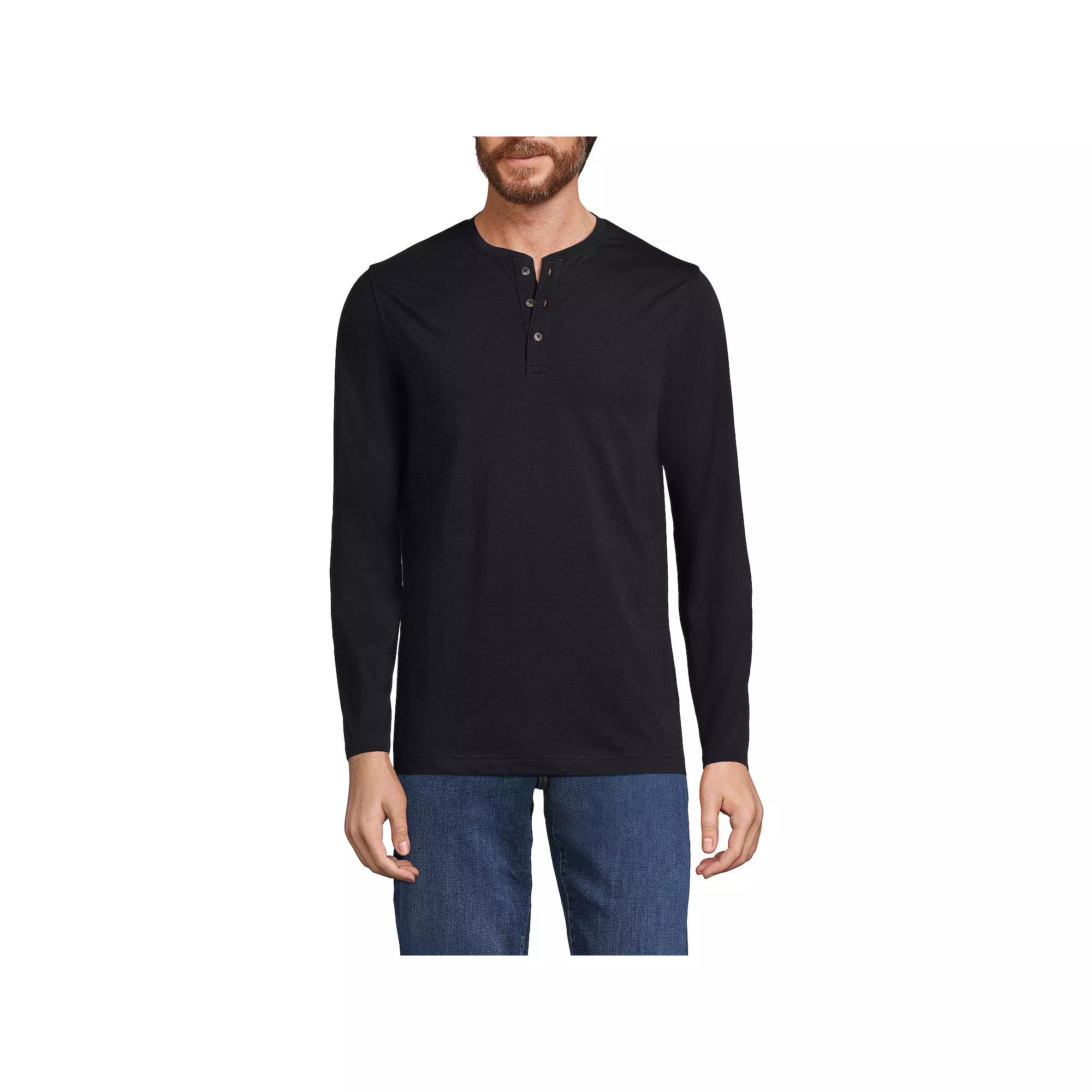 Men's Lands' End Long Sleeve Supima Jersey Henley Top,  Product Image