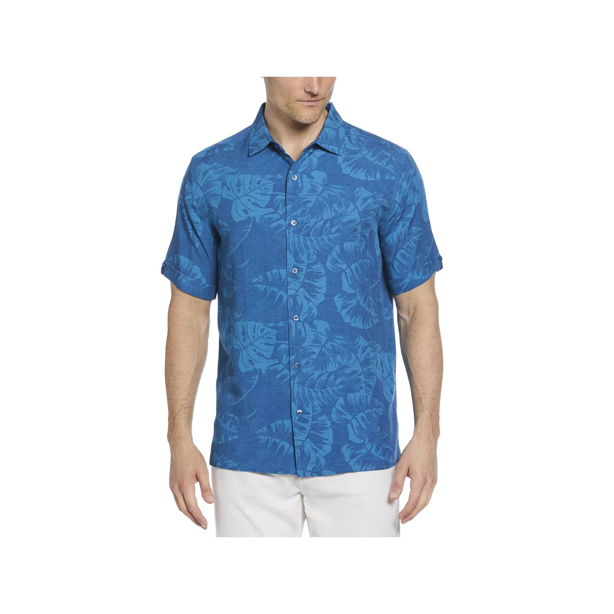 Mens Cubavera Tropical Leaves Short Sleeve Button-Down Shirt Blue Blue Product Image