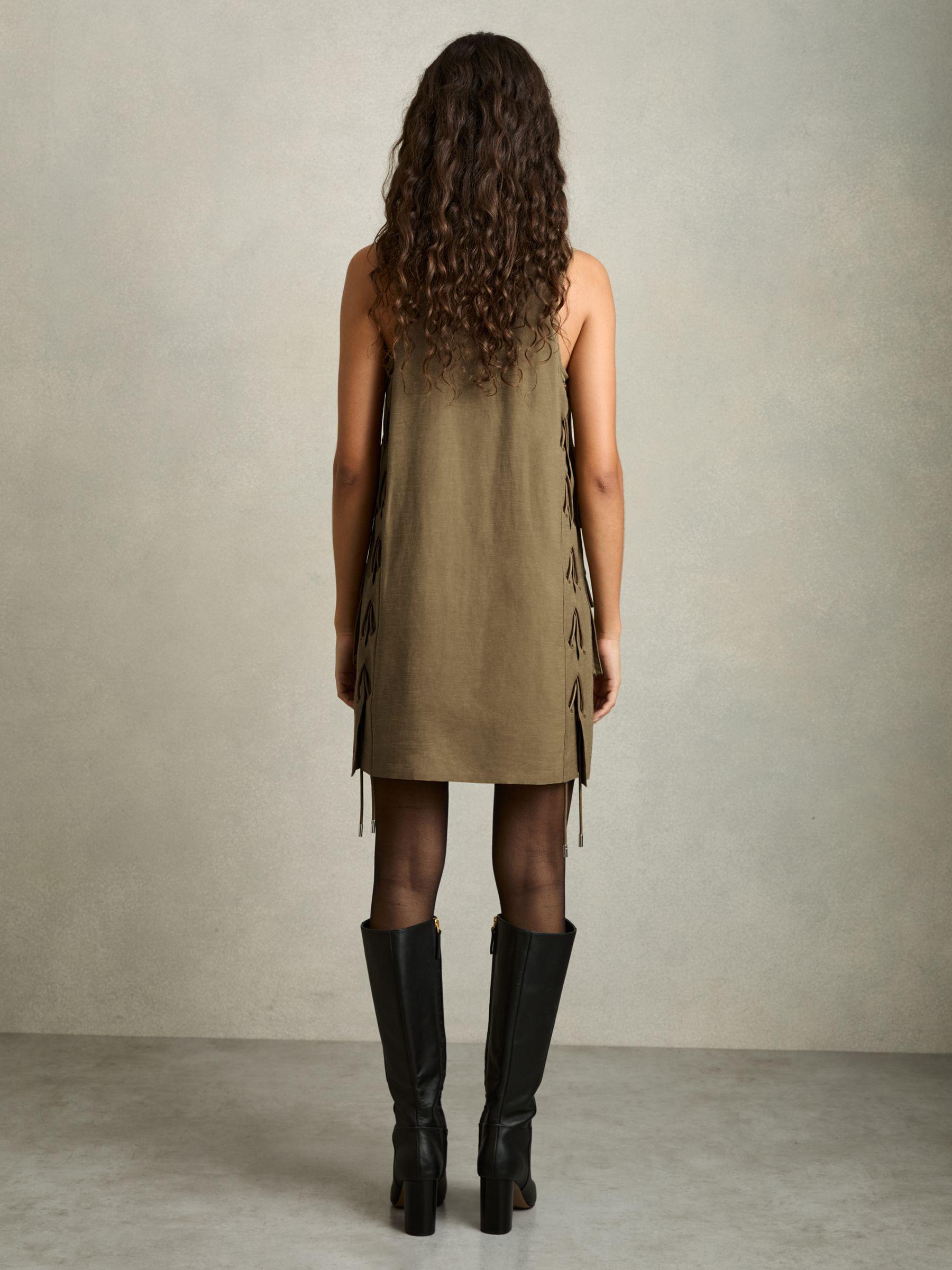 Utility Zip-Through Mini Dress With Linen in Khaki Product Image