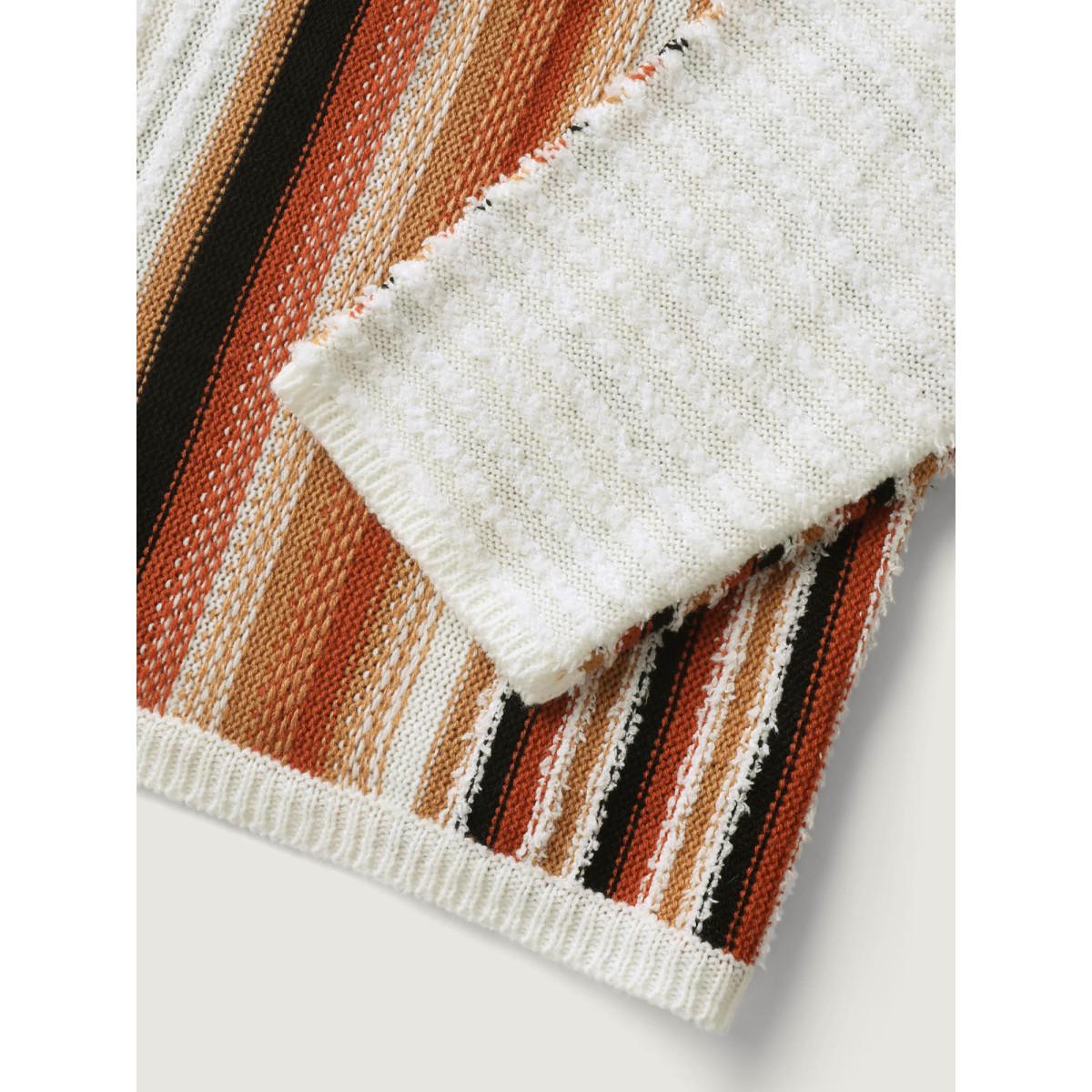 Plus Size Earthy Stripes Drop Shoulder Lightweight Pullover Ivory Women Boho Loose Long Sleeve Boat Neck Vacation Pullovers BloomChic 10/M Product Image