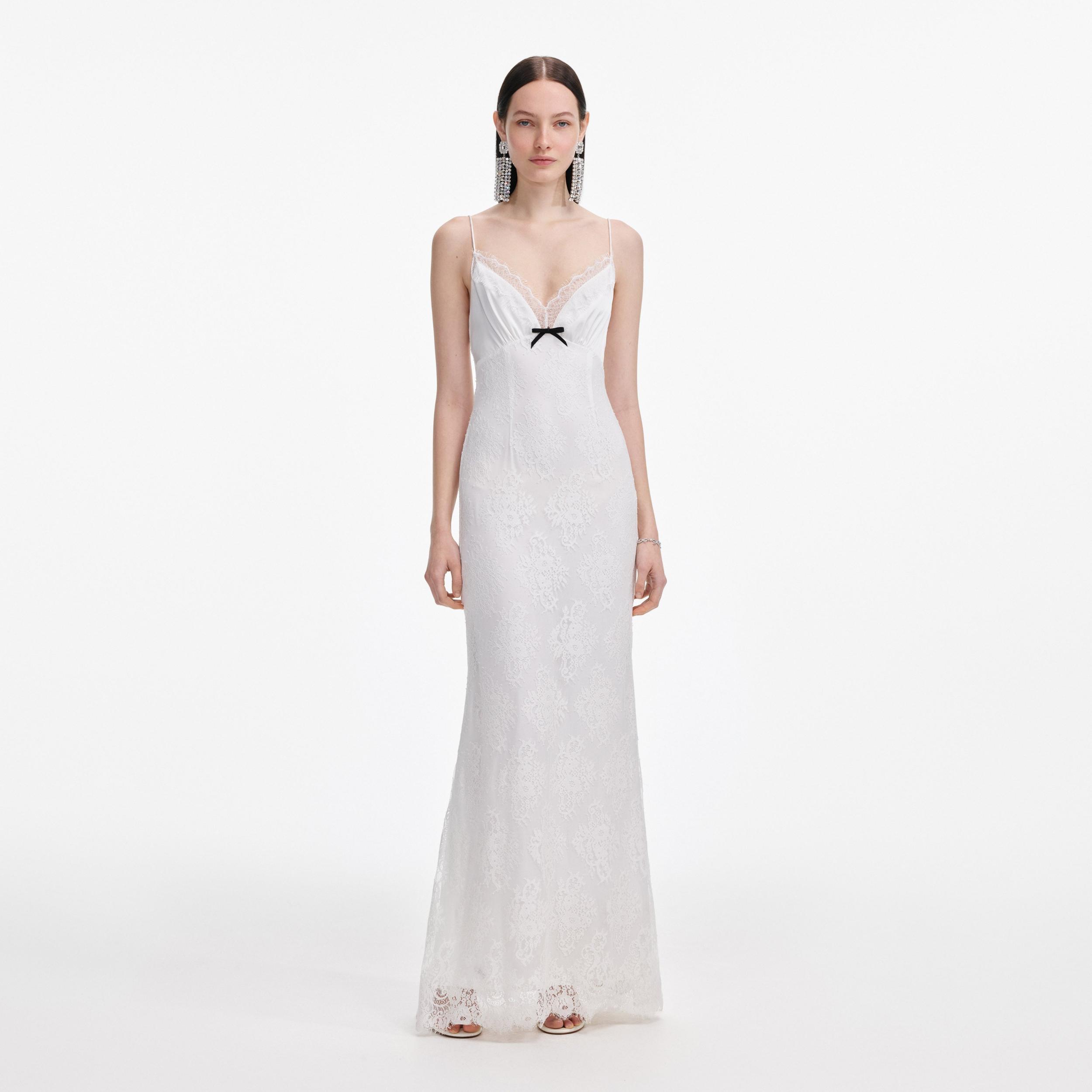 White Strappy Floral Lace Maxi Dress Product Image