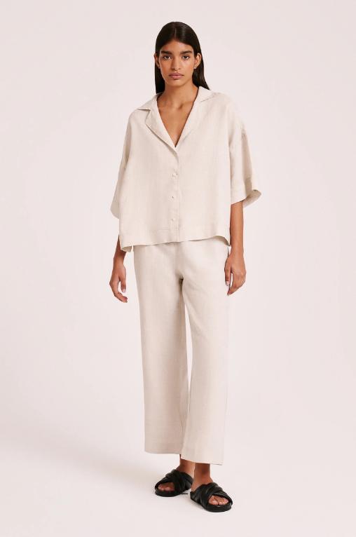 Nude Lucy | Lounge Linen Crop Pant | Natural Product Image
