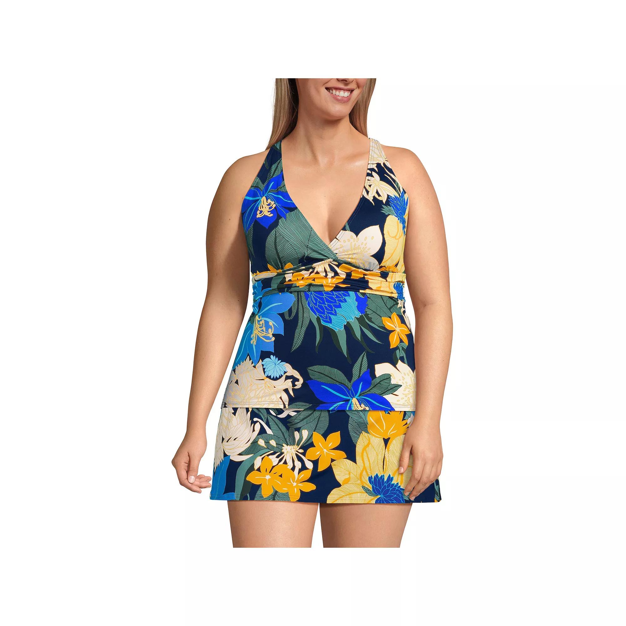 Plus Size Lands' End V-Neck Plunge X Back Tankini Swim Top, Women's, Size: 2XL, Garden Floral Product Image