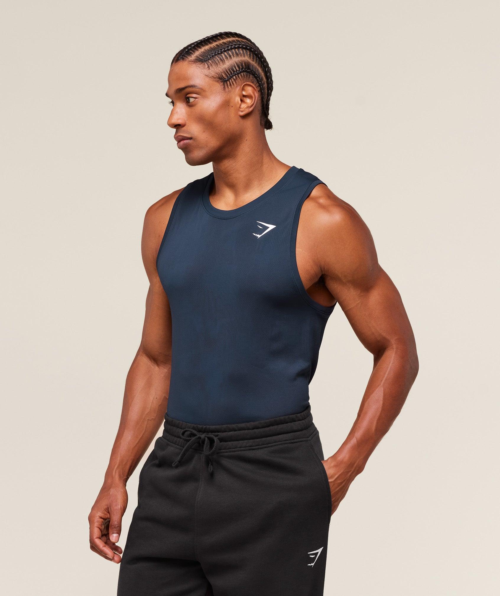 Gymshark Geo Seamless Tank - Navy/Heavy Blue Male Product Image