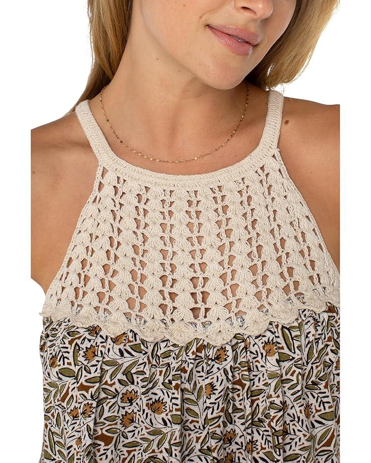 Women's Liverpool Los Angeles Sleeveless Woven Halter with Crochet Top Product Image