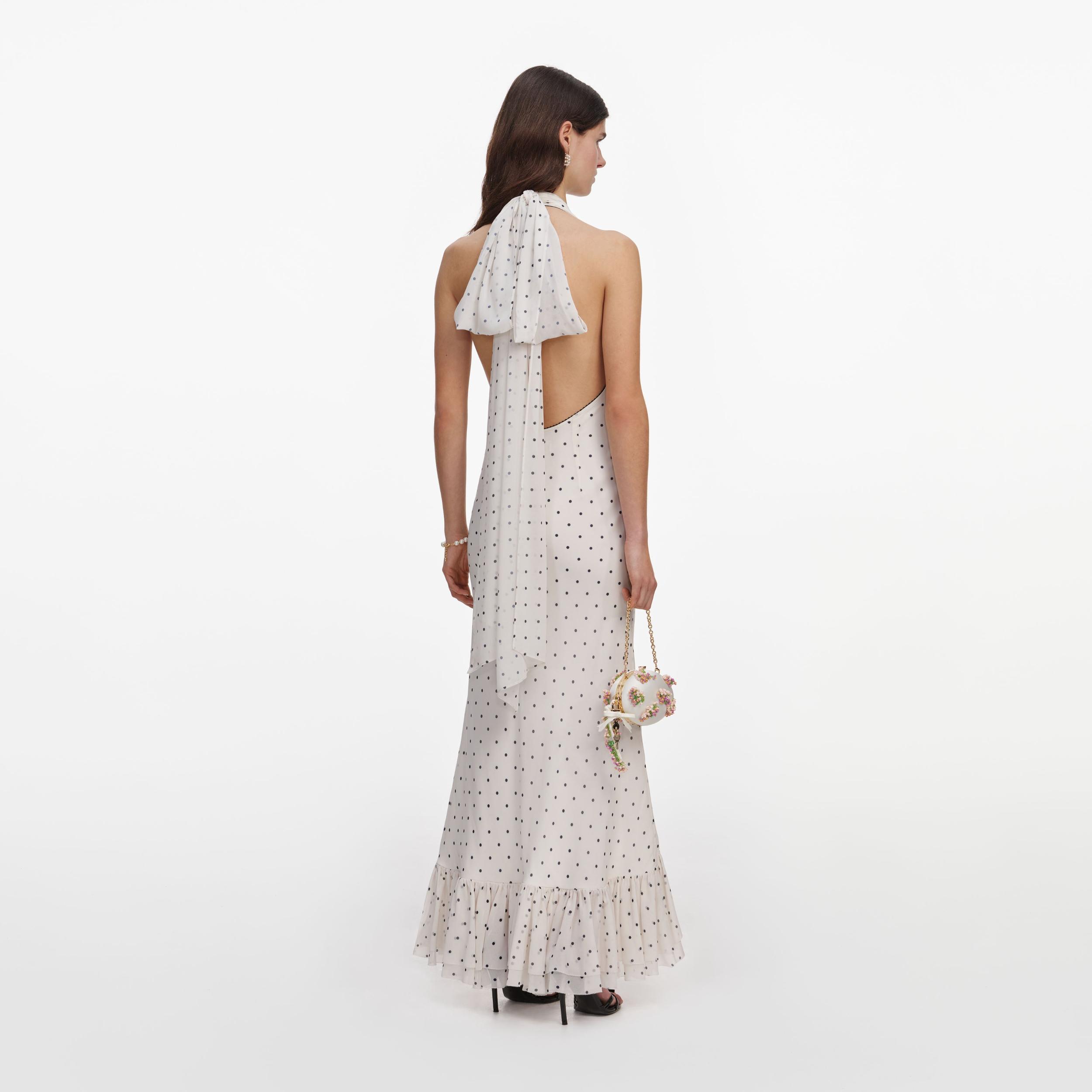 Polka Dot Halter Neck Midi Dress Product Image