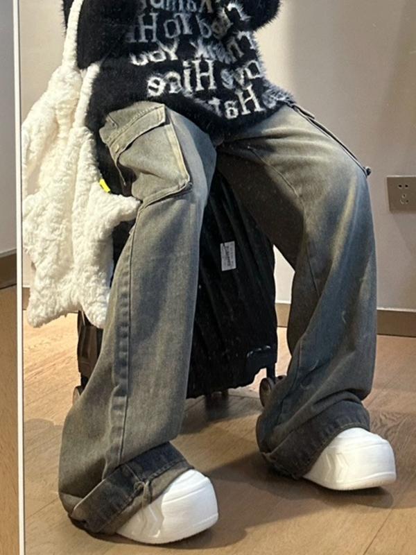 Big Pocket Turned Waist Cargo Jeans Product Image