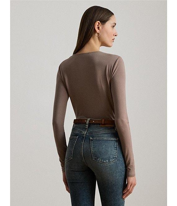 Lauren Ralph Lauren Stretch Jersey Asymmetrical Neck Long Sleeve Top Product Image
