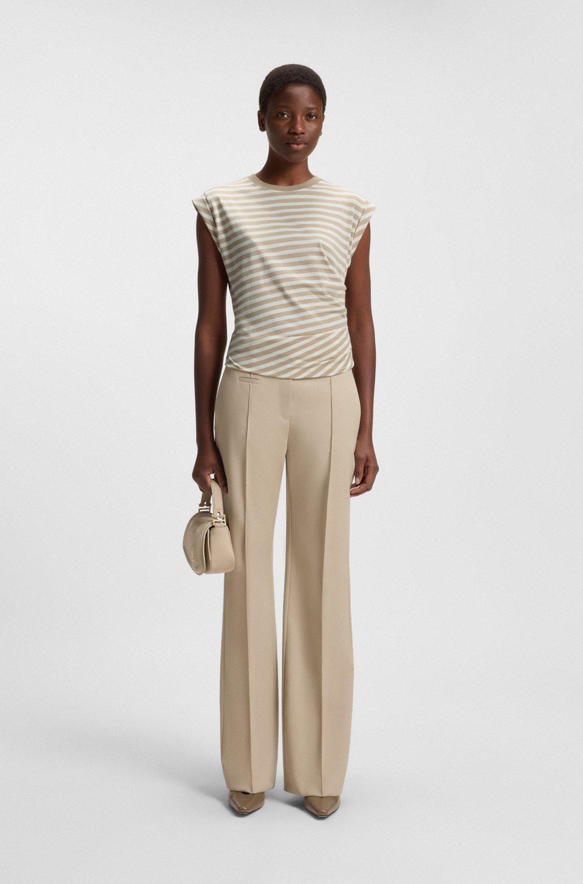 BOSS - Striped top in cotton jersey with gathered waist - Patterned Product Image