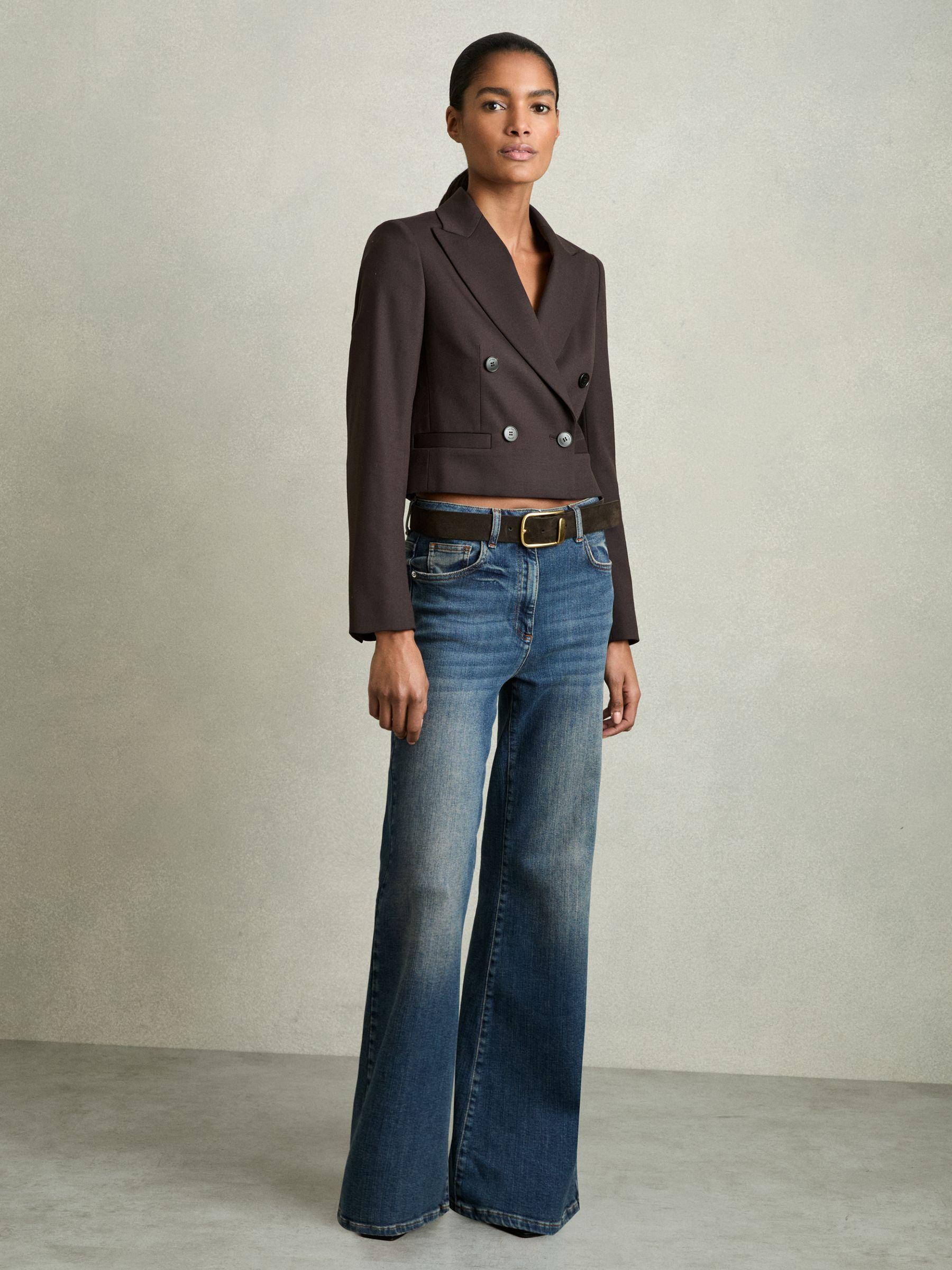 Double-Breasted Cropped Blazer Wool-Blend in Chocolate Brown Product Image