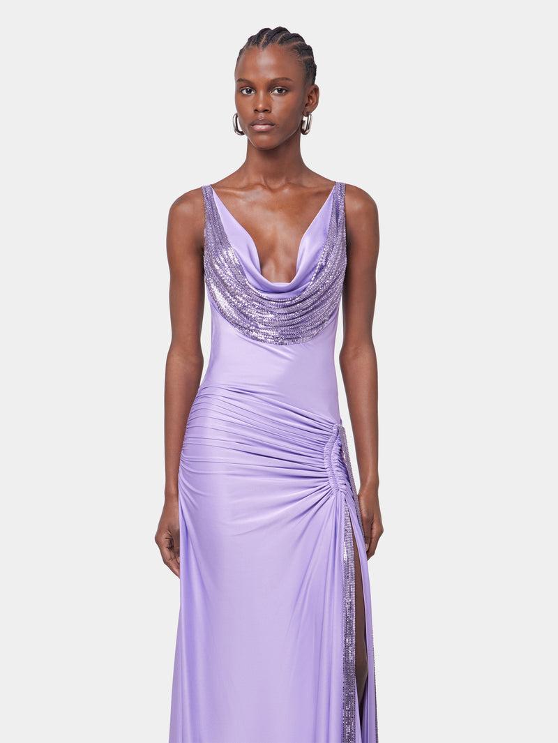 LAVENDER LONG DRESS IN MESH AND JERSEY Product Image