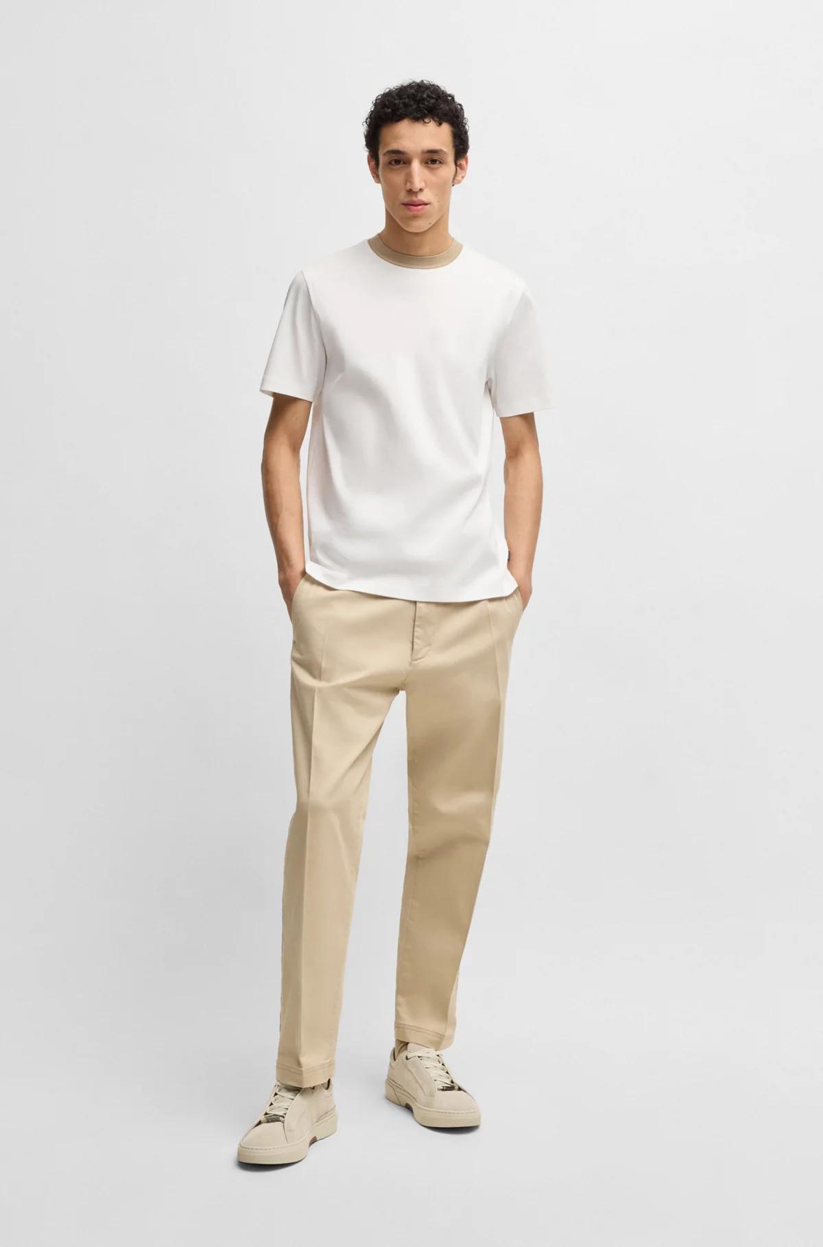 Boss Mercerized-Cotton Slim-Fit T-Shirt with Collar Stripe Product Image