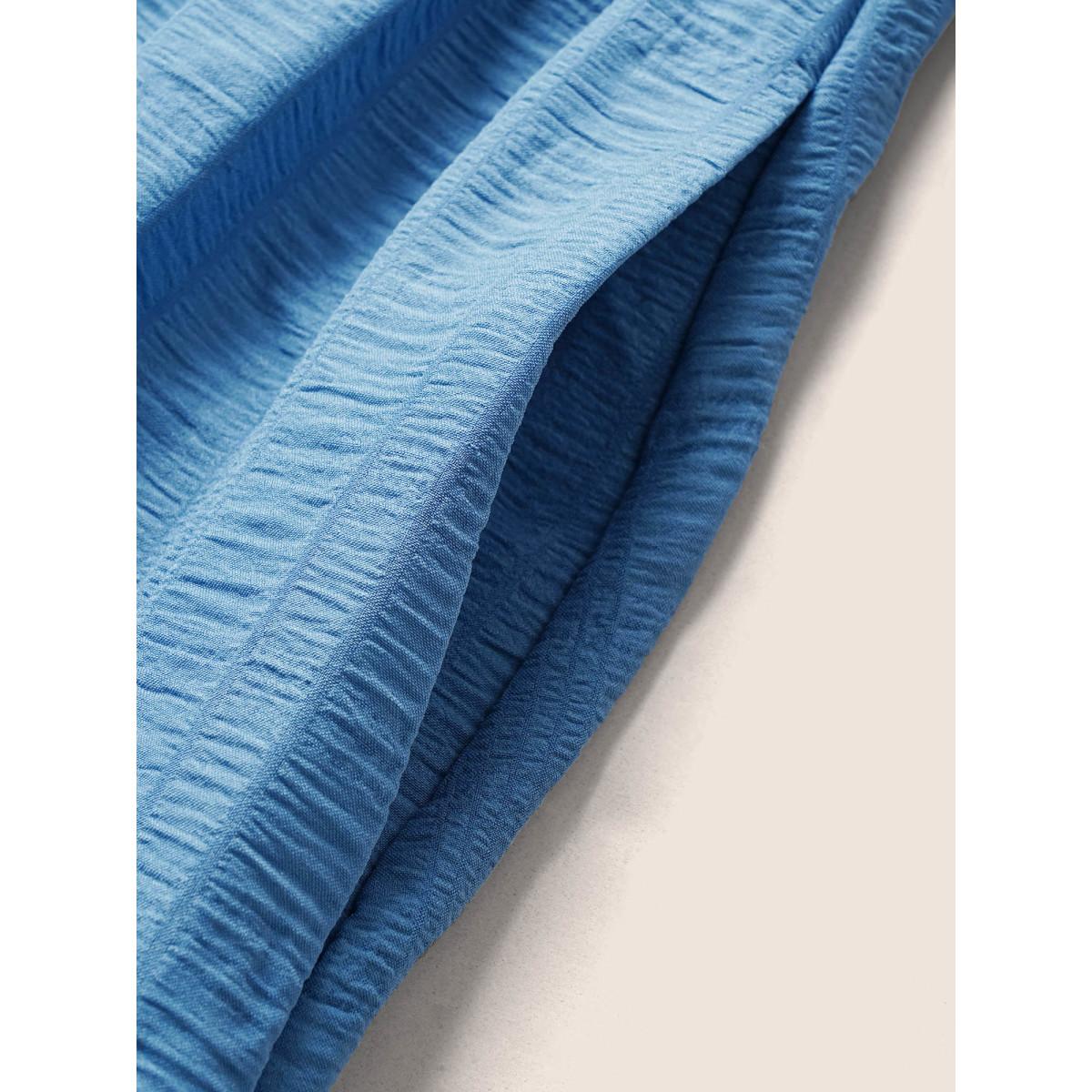 Plus Size Plain Ruched Drawstring Pocket Ruffle Tiered Dress Cerulean Women Timeless Non V-neck Short sleeve Curvy Midi Dress BloomChic 28/5X Product Image