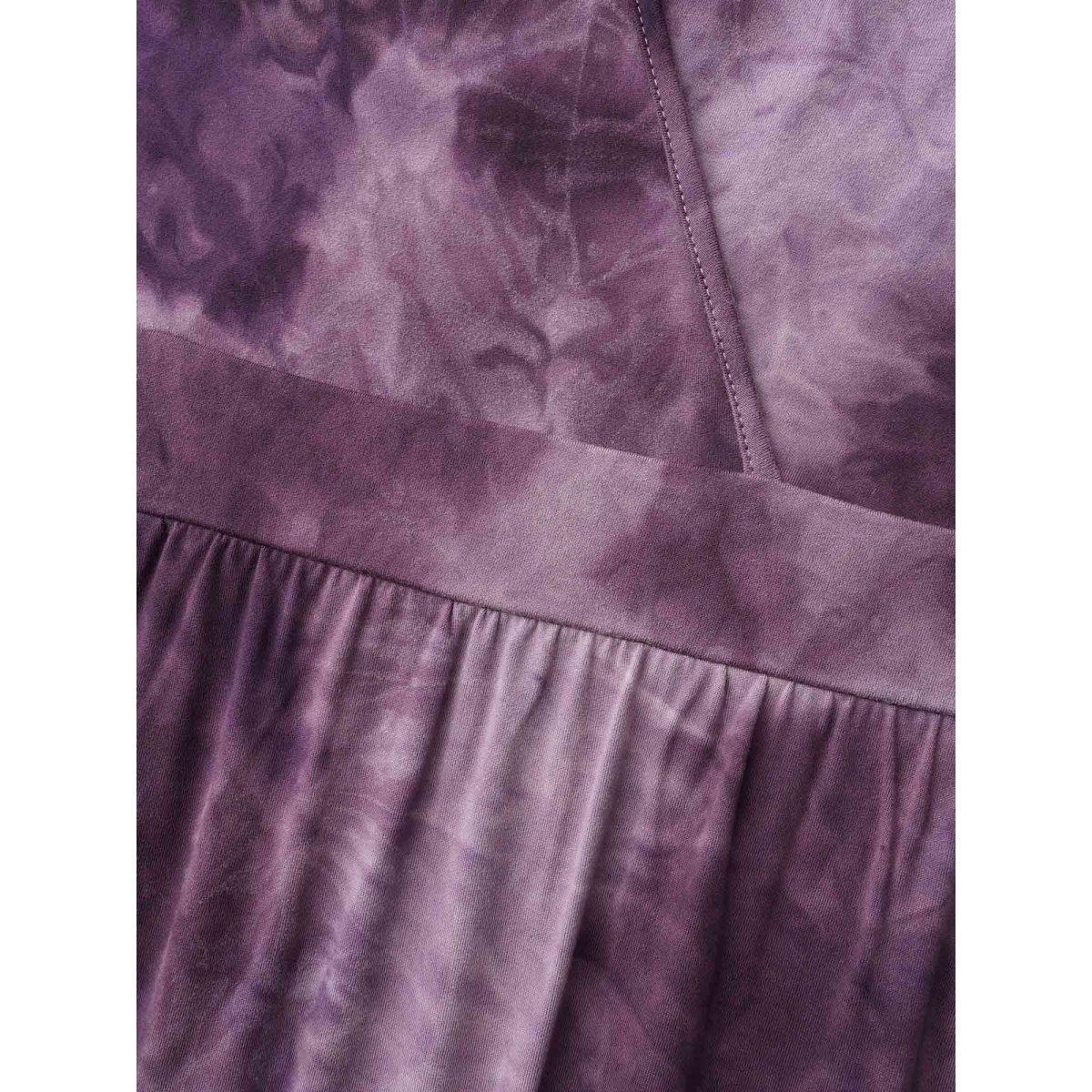 Plus Size Tie-Dye Surplice Neck Curved Hem Midi Dress Eggplant Women Leisure Non Knit Dresses Bloomchic 10/M Product Image