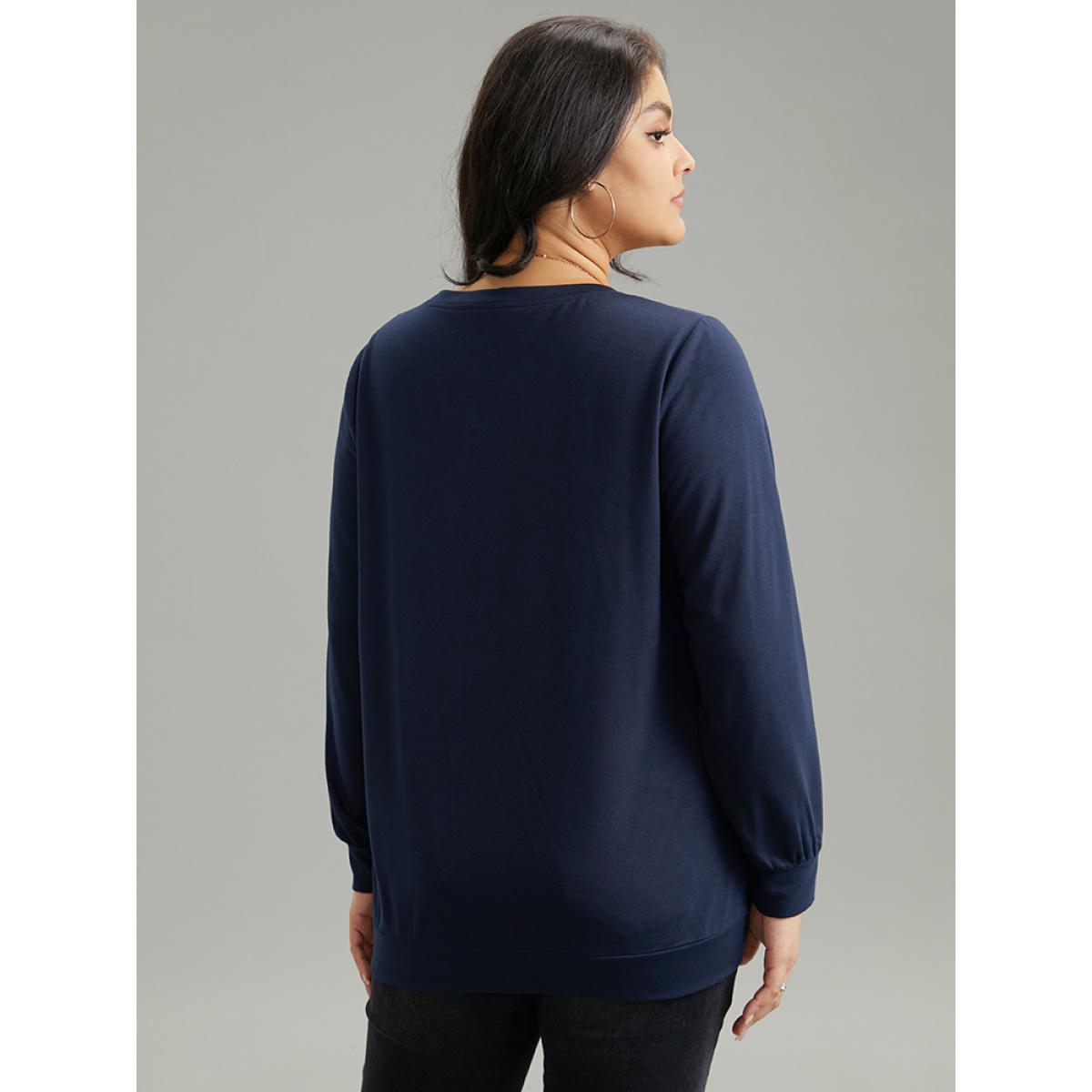 Plus Size Round Neck Pumpkin Print Sweatshirt Women Indigo Casual Printed Dailywear Sweatshirts BloomChic 12/L Product Image