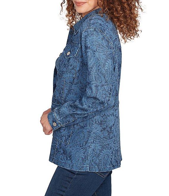 Ruby Rd. Paisley Point Collar Long Sleeve Button Front Denim Jacket Product Image