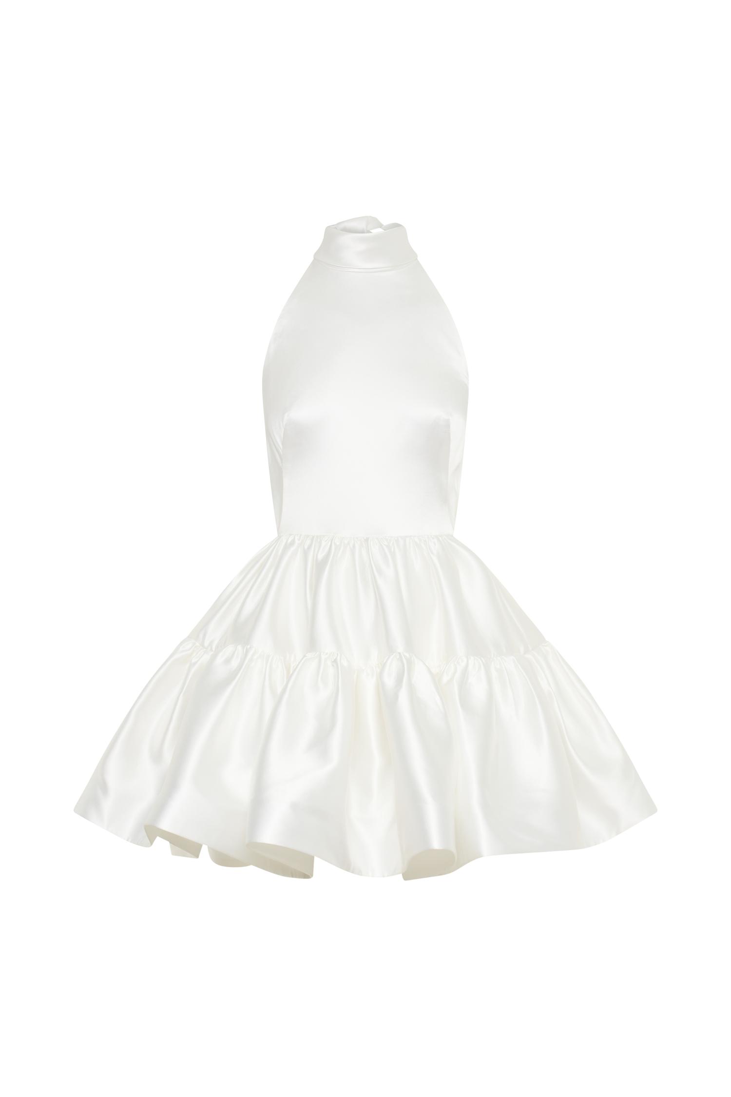 Dorota Satin Halter Mini Dress - White Product Image