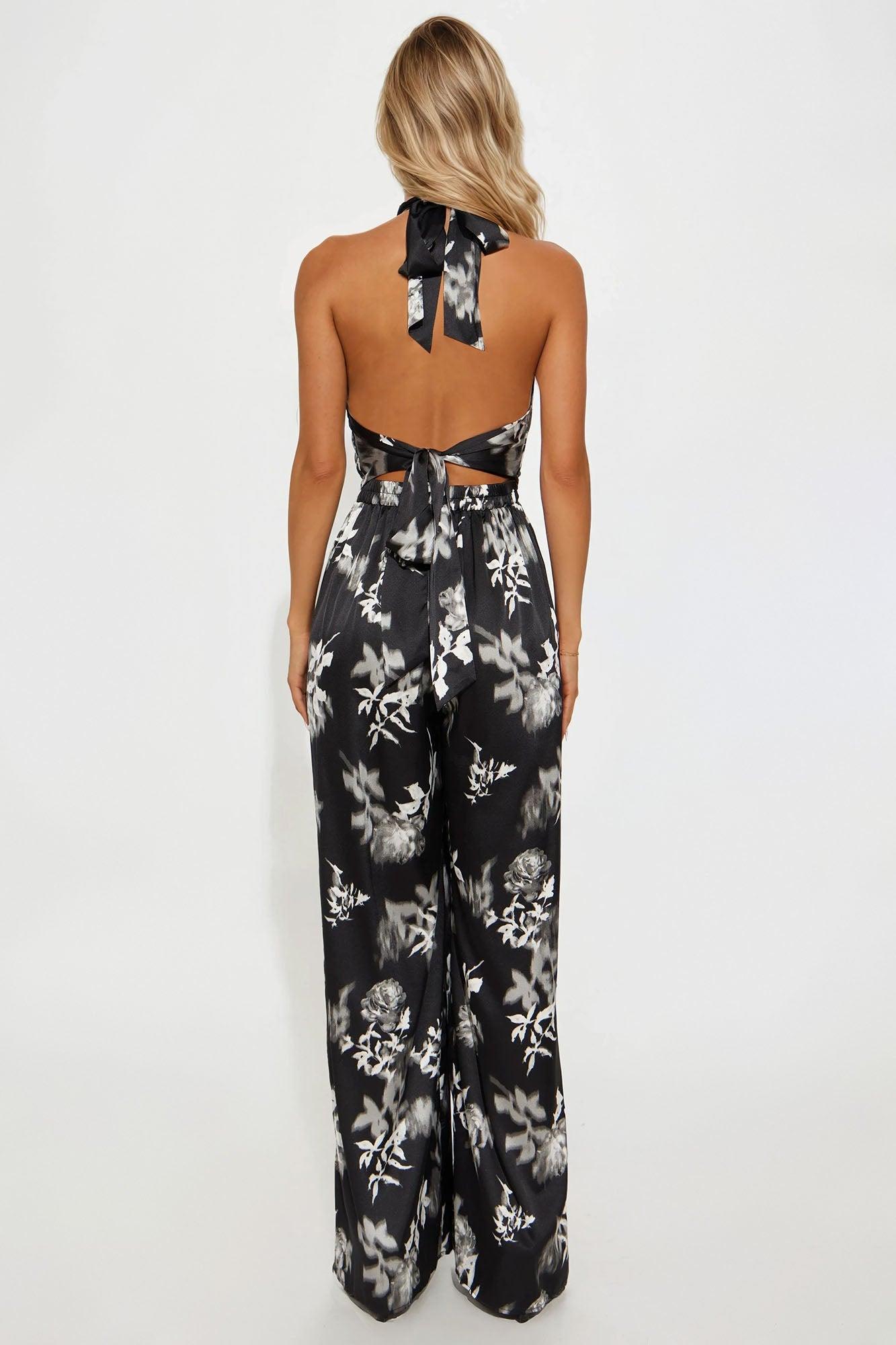 Something About You Satin Jumpsuit - Black/White Female Product Image