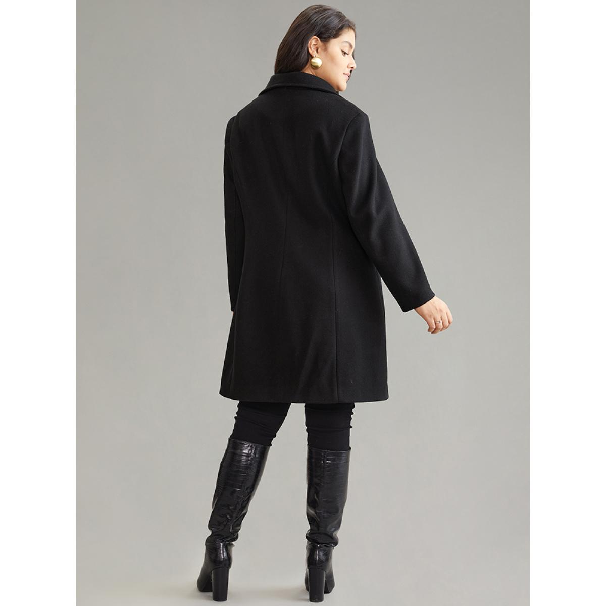 Plus Size Lapel Collar Pocket Chain Buckle Detail Coat Women Black Casual Lined Ladies Dailywear Winter Coats BloomChic 30/6X Product Image