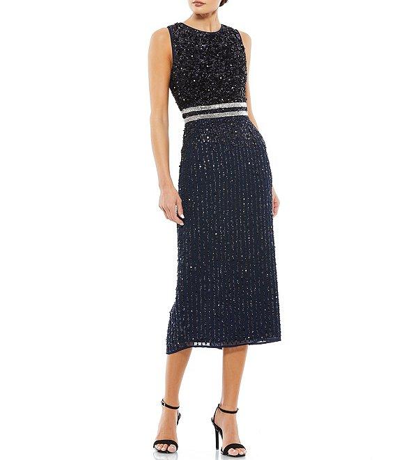 Mac Duggal Sleeveless Sequined Chiffon Midi Dress Product Image