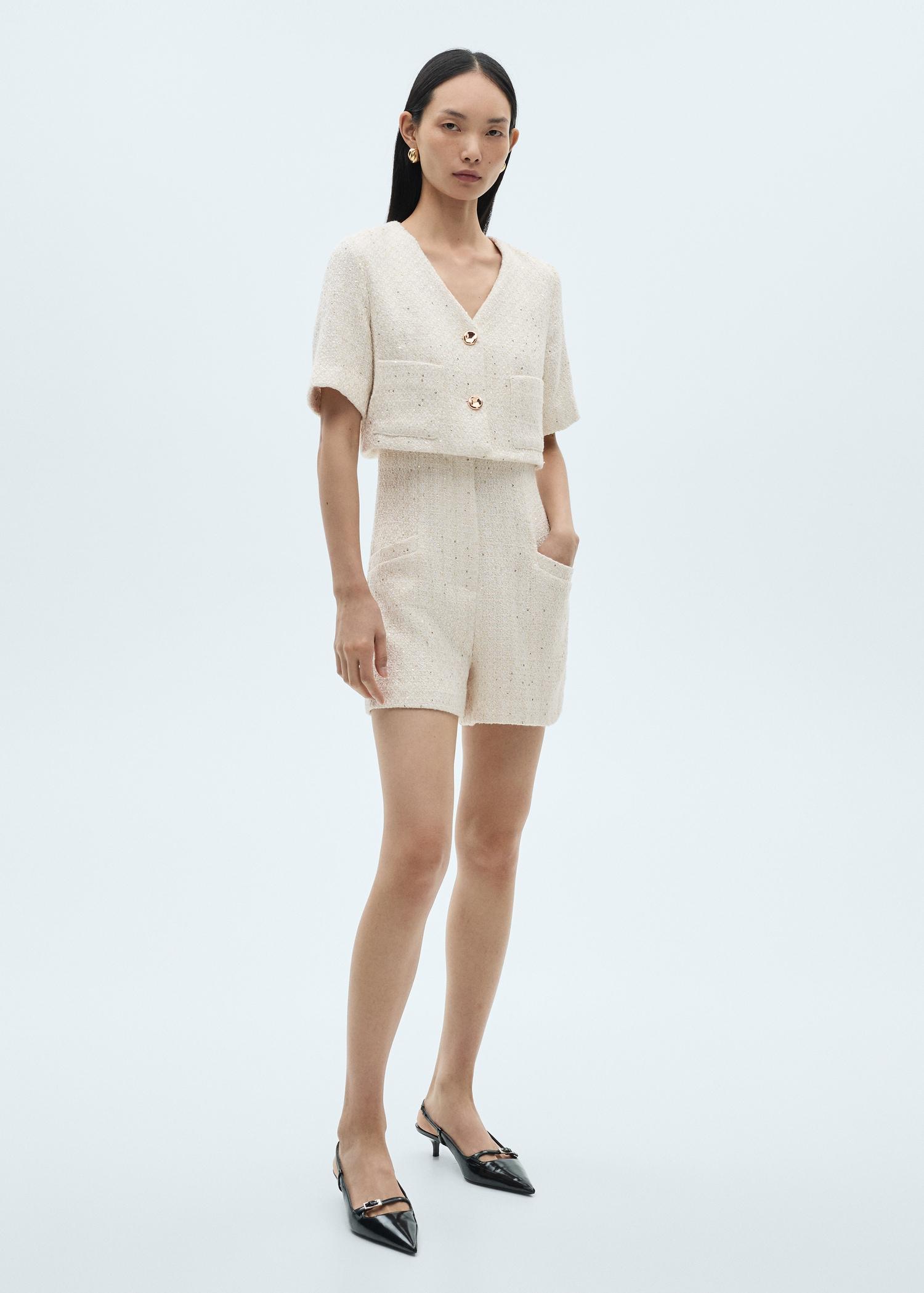 Short-sleeved tweed jumpsuit - Women | MANGO USA Product Image