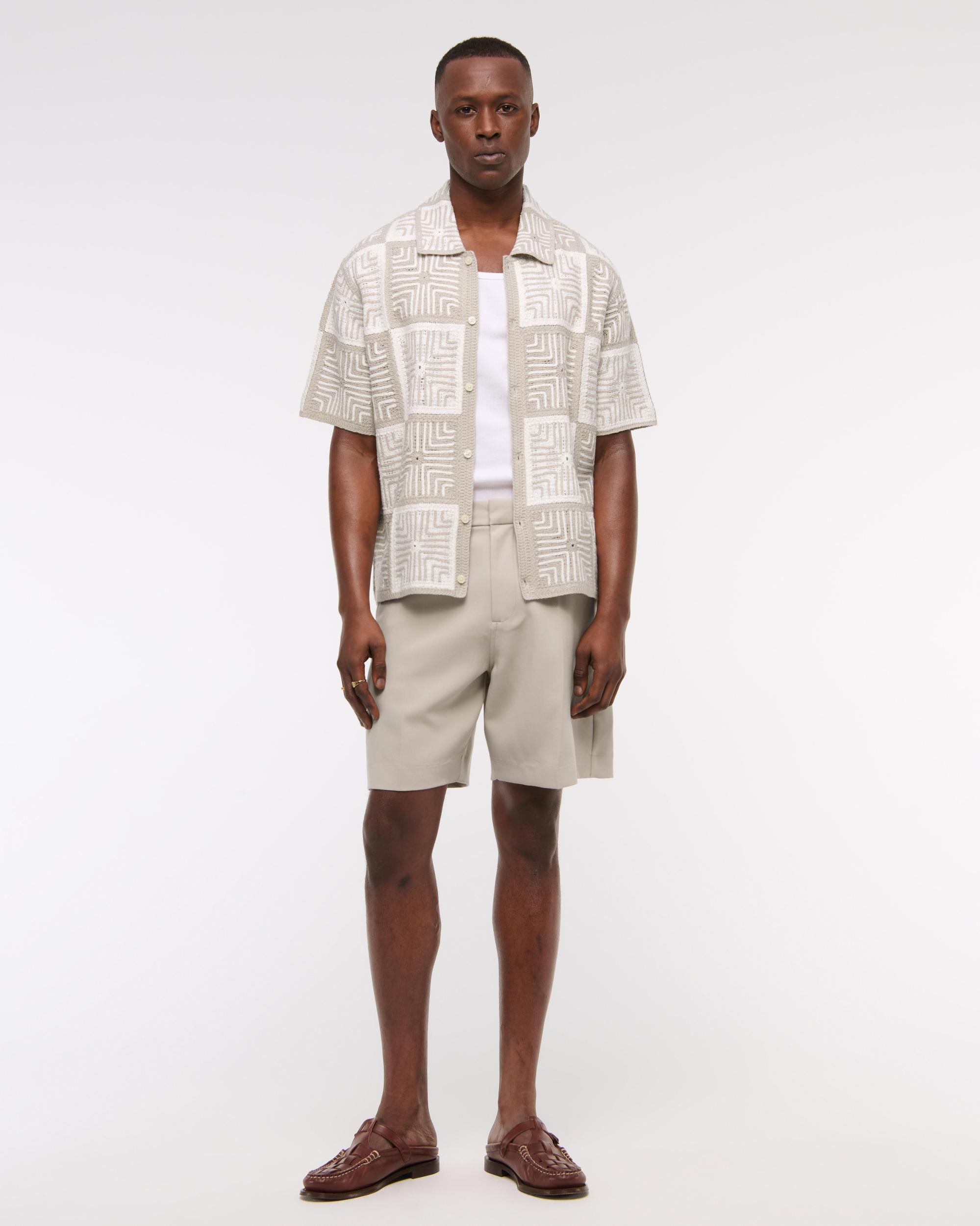 Crochet-Style Border Stripe Button-Through Sweater Polo Product Image