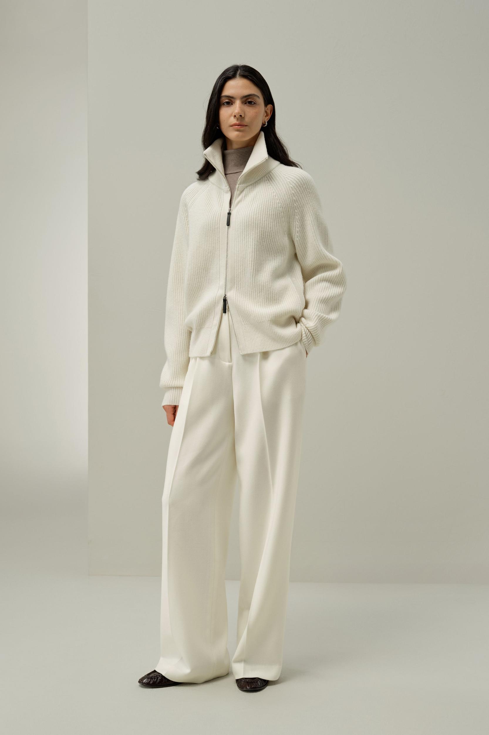 Ribbed-knit Turtleneck Zip Cardigan Product Image