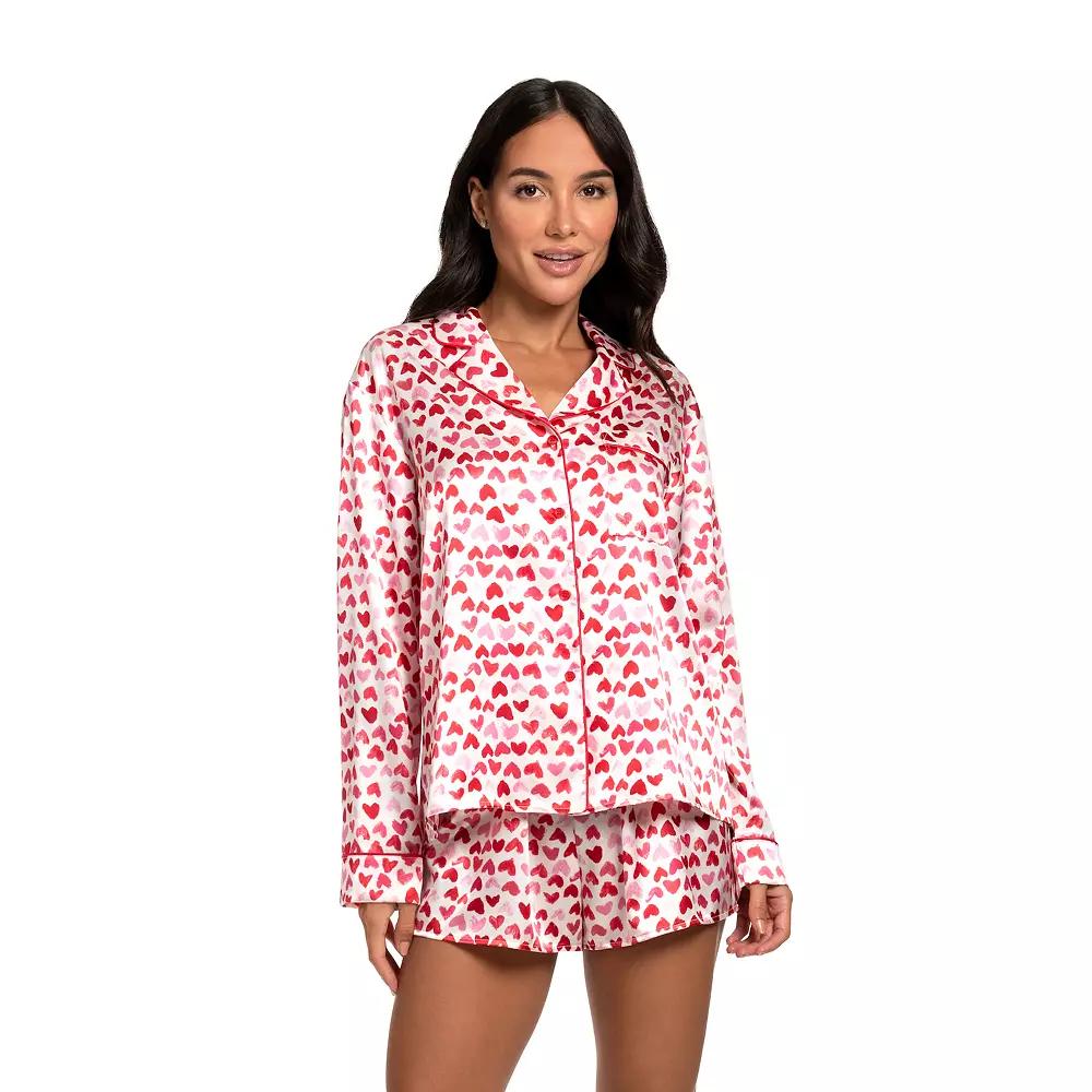 Women's Lilac+London 2-Piece Allover Hearts Print Pajama Top & Pajama Shorts Set, Size: Medium, Pink Hearts Product Image