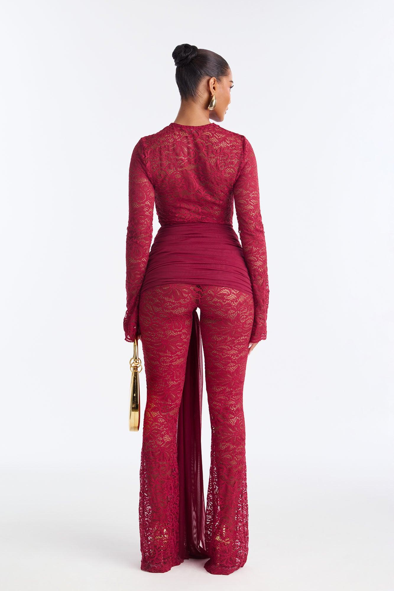 Antonelle Lace Flare Pant Set - Burgundy Female Product Image
