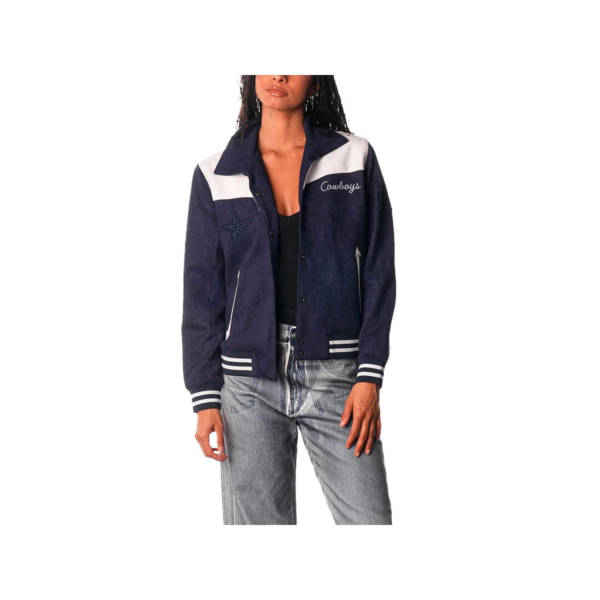 Women's The Wild Collective Navy Dallas Cowboys Suede Full-Snap Bomber Jacket,  Product Image