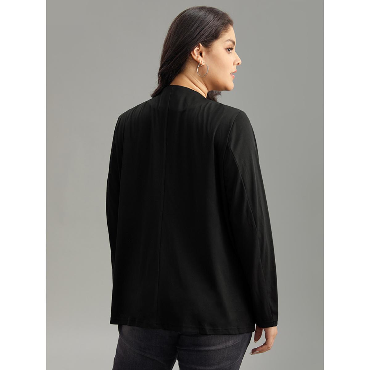 Plus Size Lapel Collar Zipper Pocket Blazer Black Women Dailywear Zipper Sleeve Long Sleeve Non 28/5X Pocket Casual Blazers BloomChic Product Image