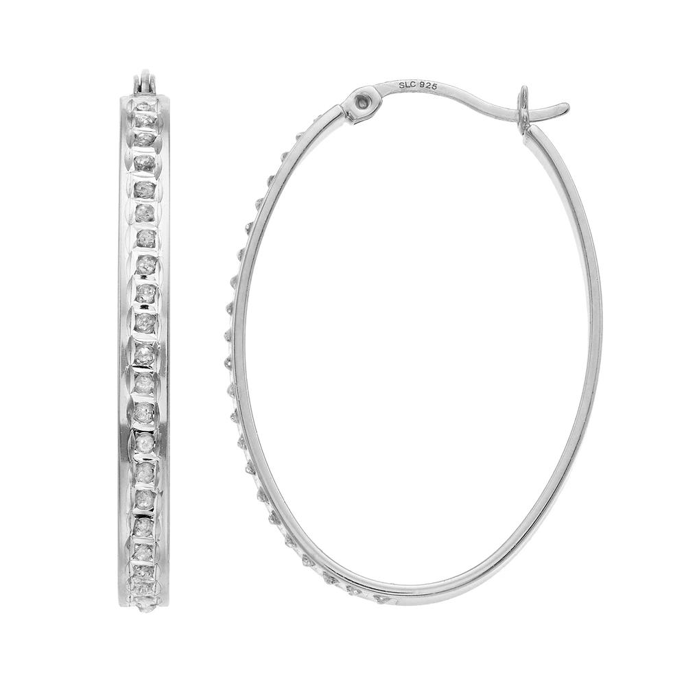 Diamond Mystique Oval Hoop Earrings, Women's, White Over Silver Product Image