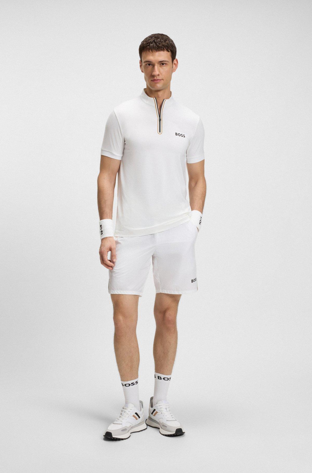 BOSS - Active zip-neck T-shirt in stretch-mesh jersey - White Product Image