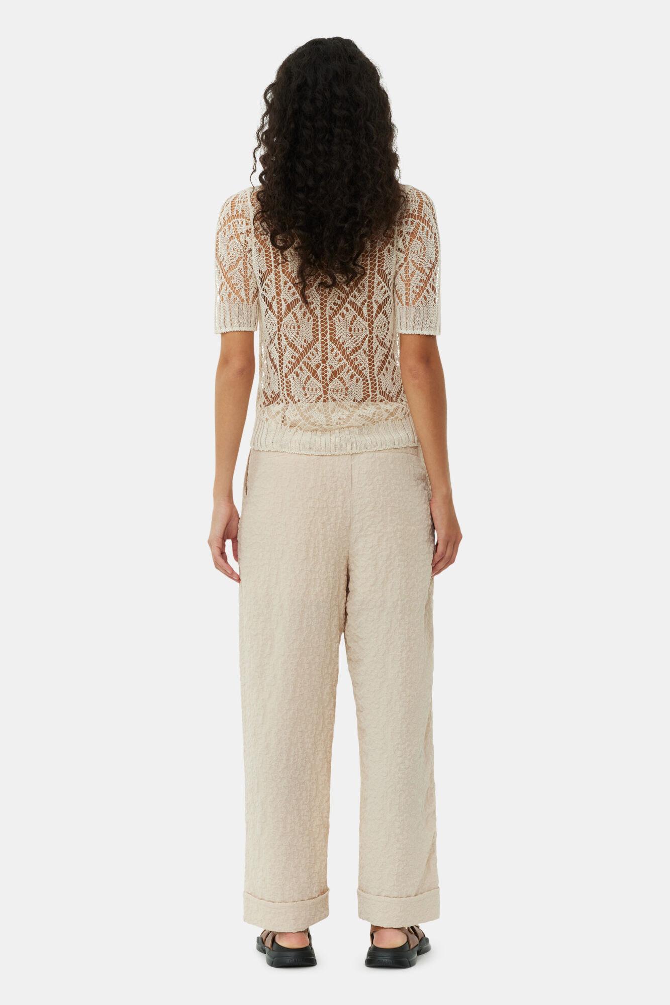 Beige Textured Suiting Mid Waist Pants Product Image