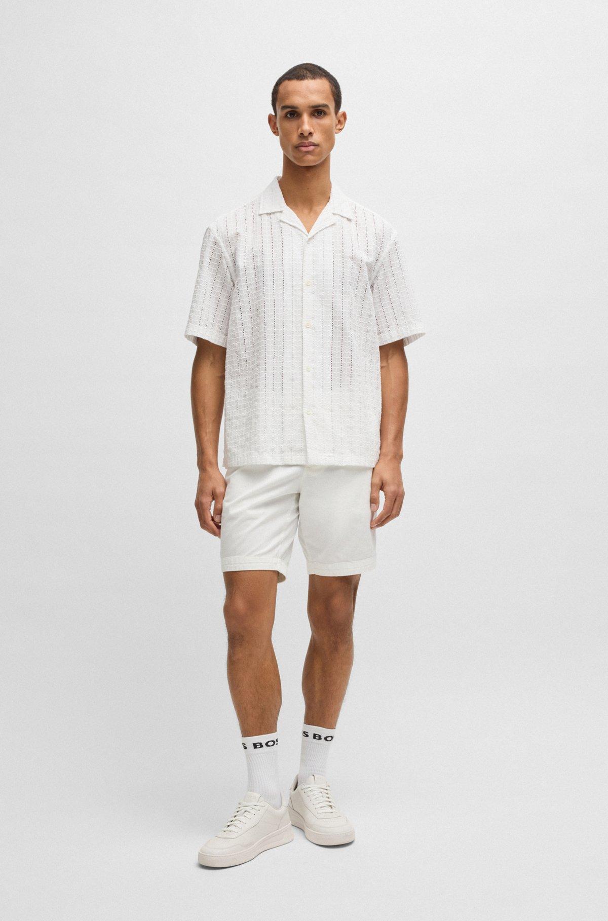 BOSS - Relaxed-fit shirt with broderie anglaise - White Product Image