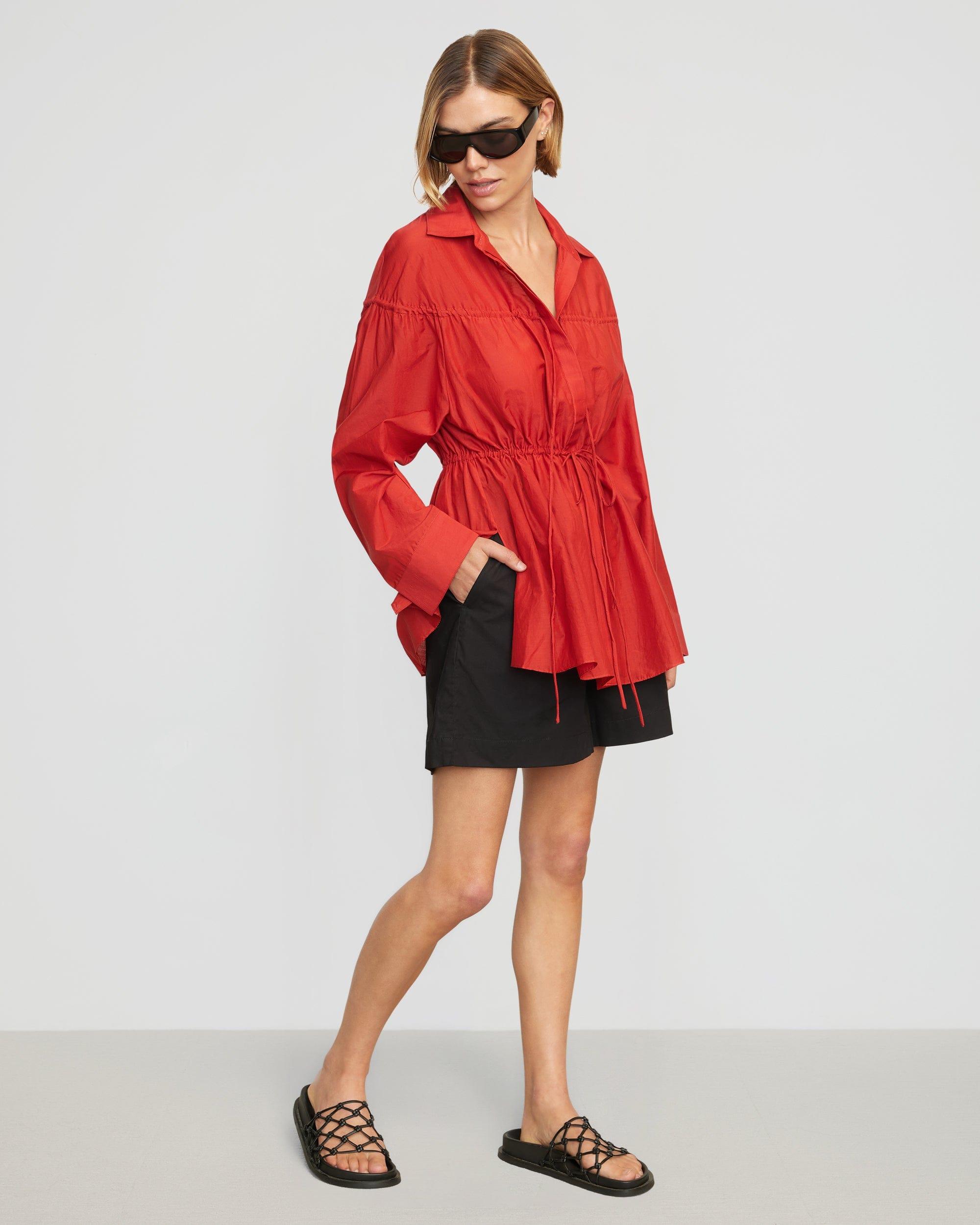Kia Tie-Front Cotton-Silk Tunic Blouse Product Image