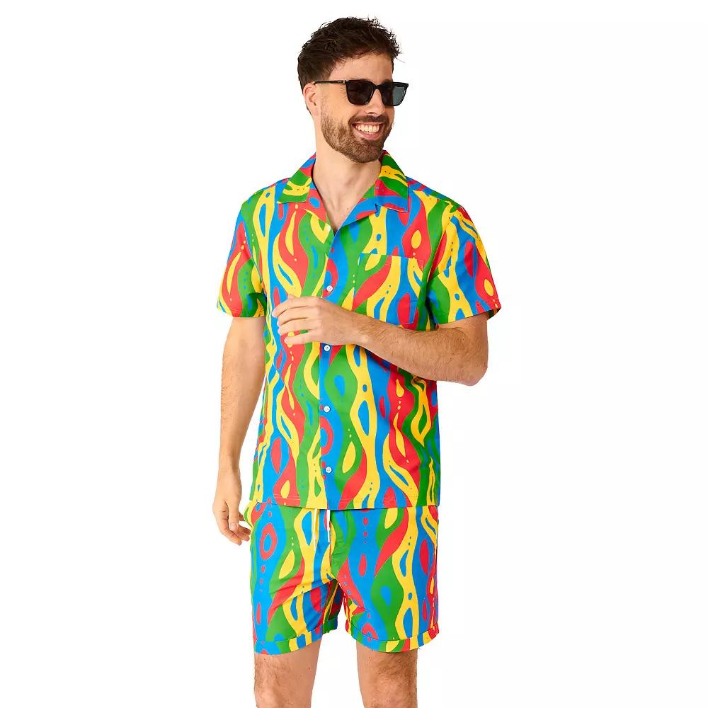 Men's OppoSuits Loopy Lines Print Short Sleeve Button Down Shirt & Shorts Set, Boy's,  Product Image