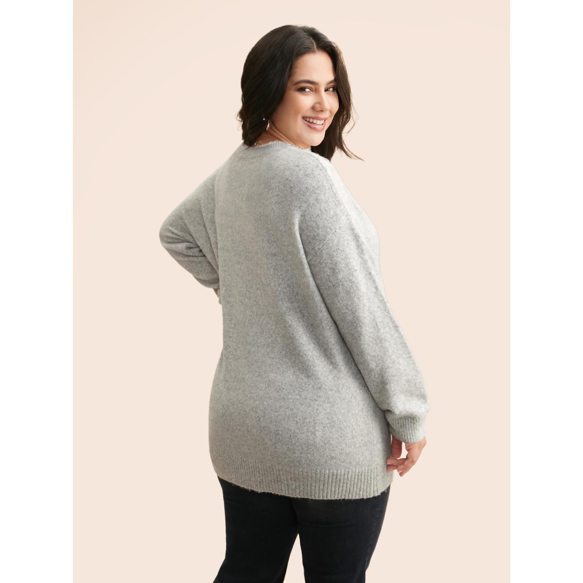 Plus Size Airy Cozy Drop Shoulder Wool Pullover LightGray Women Casual Long Sleeve Round Neck Everyday Pullovers BloomChic 28/5X Product Image