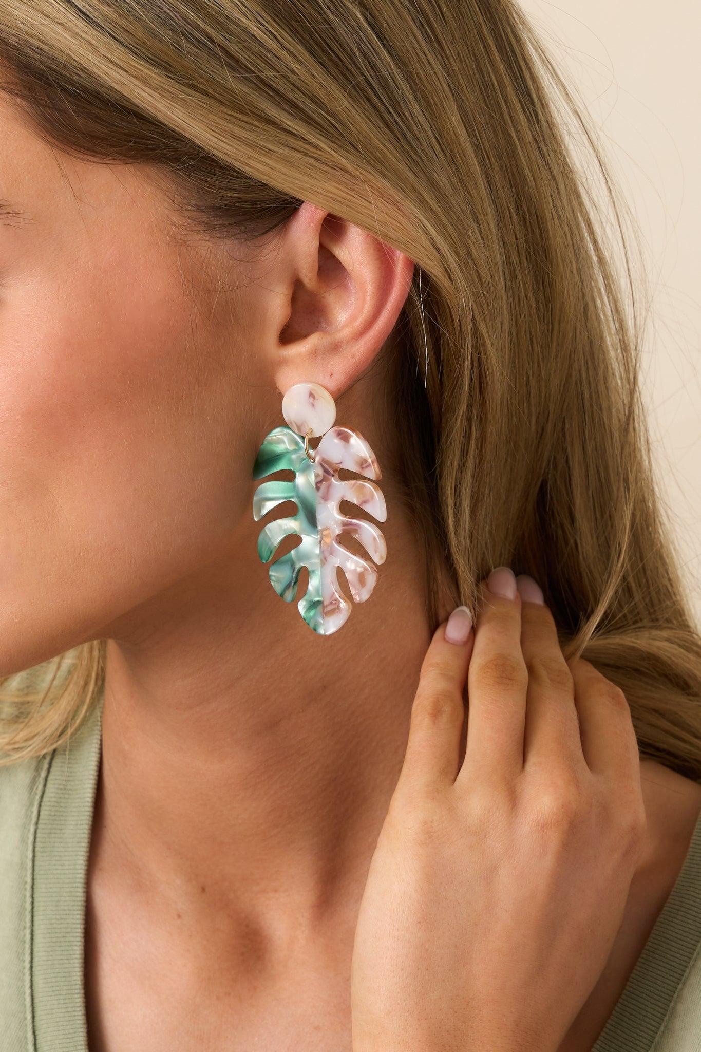 Sea Level Green Multi Pearlescent Monstera Leaf Earrings Product Image